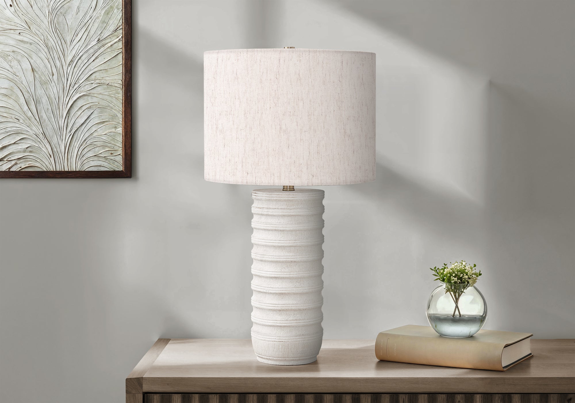 Monarch Specialties 9706 Lightingtable Lamp, Cream Resin, Ivory Shade, Transitional Lighting-28 H Table, 15&quot; L X 15&quot; W X 27.5&quot; H