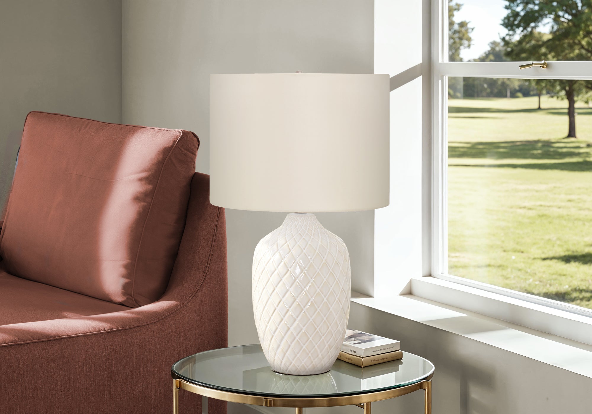Monarch Specialties 9707 Lightingtable Lamp, Cream Ceramic, Ivory Shade, Transitional Lighting-25 H Table, 15&quot; L X 15&quot; W X 25&quot; H