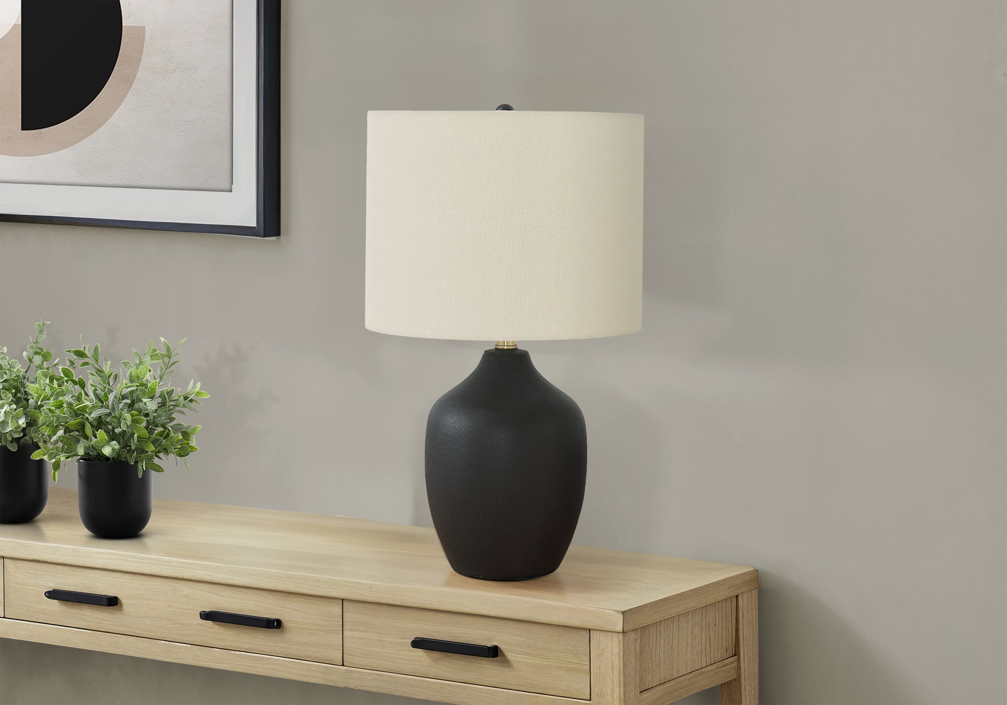 Monarch Specialties I 9708 Lightingtable Lamp, Black Ceramic, Ivory/Cream Shade, Transitional