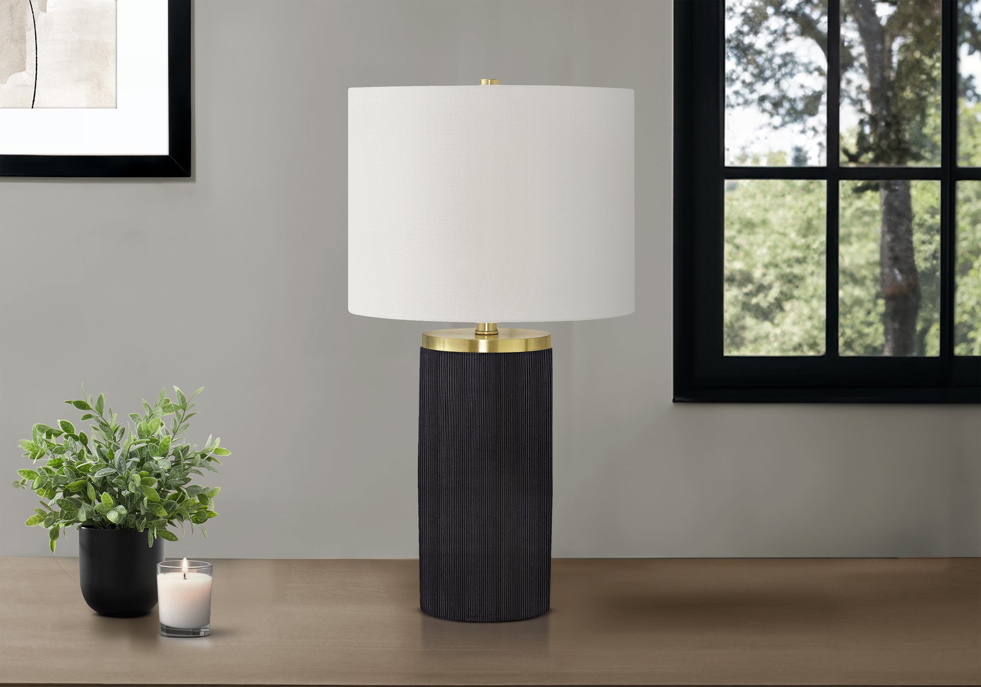 Monarch Specialties 9710 Lightingtable Lamp, Black Concrete, Ivory/Cream Shade, Modern Lighting-24 H Table, 13&quot; L X 13&quot; W X 24&quot; H