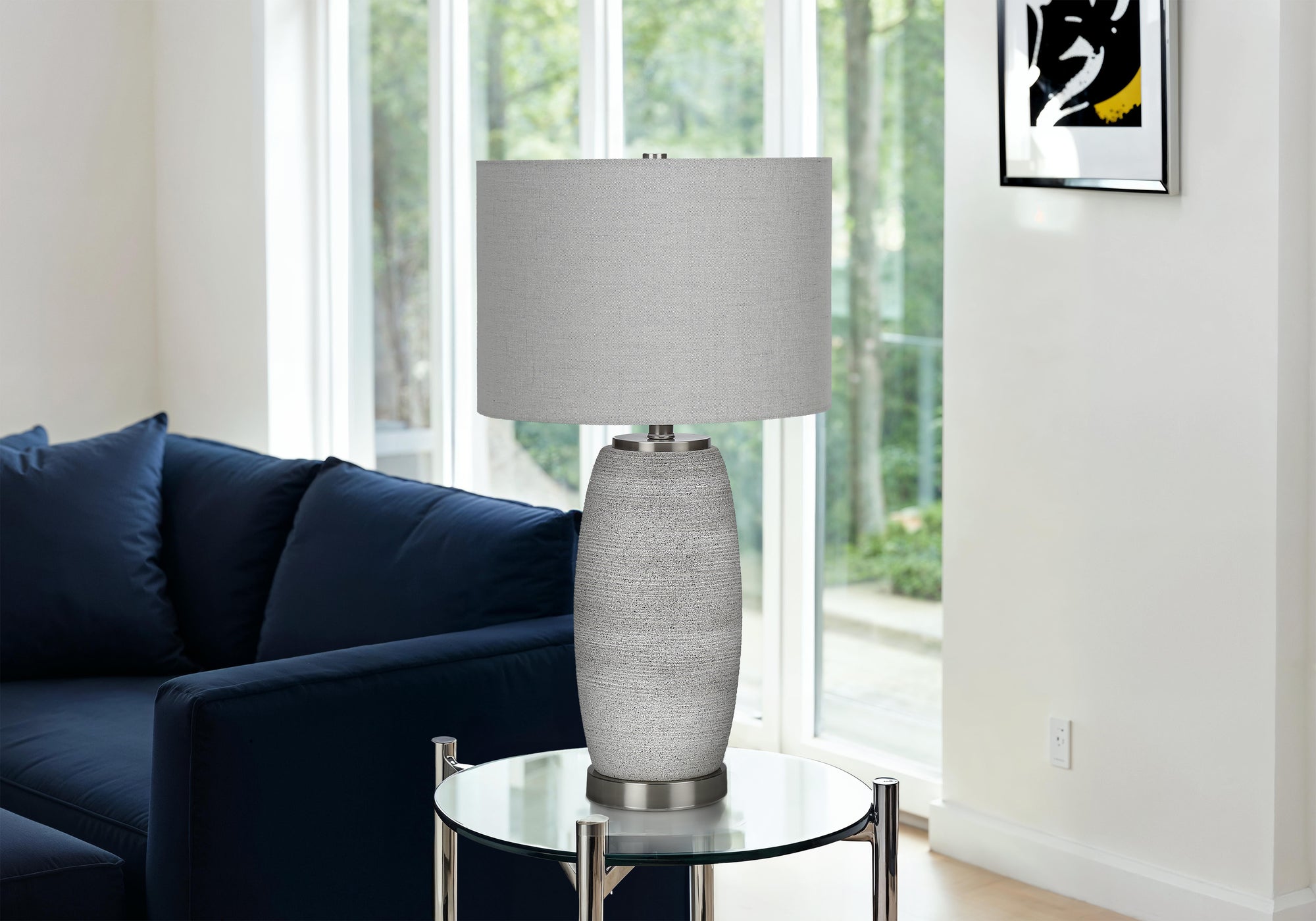 Monarch Specialties 9711 Lightingtable Lamp, Grey Ceramic, Shade, Modern Lighting-25 H Table, 14&quot; L X 14&quot; W X 25&quot; H