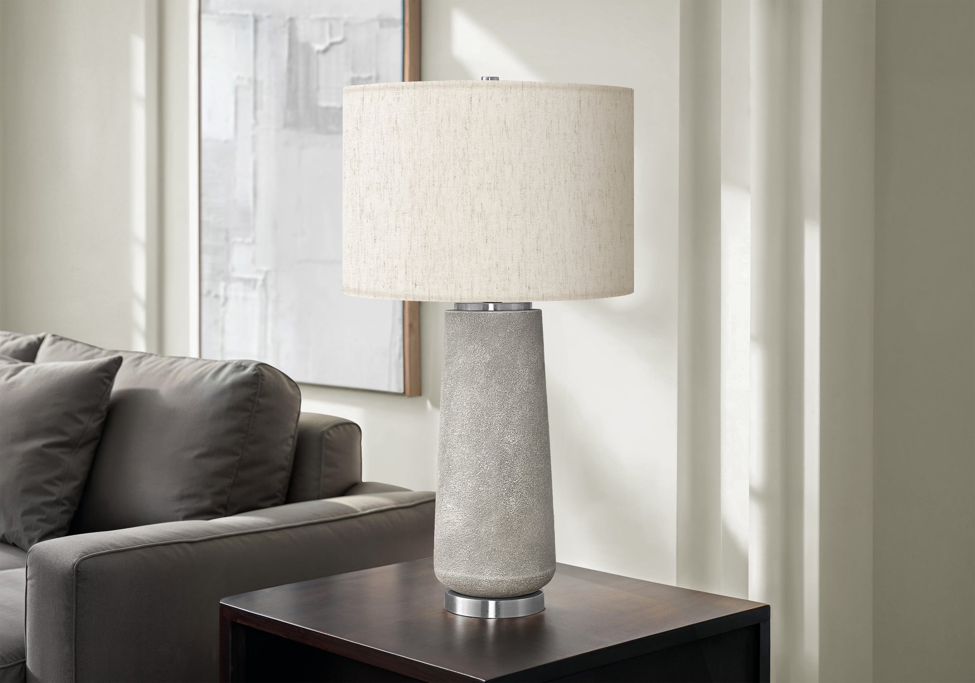 Monarch Specialties 9712 Lightingtable Lamp, Grey Resin, Ivory/Cream Shade, Modern Lighting-29 H Table, 16&quot; L X 16&quot; W X 29&quot; H