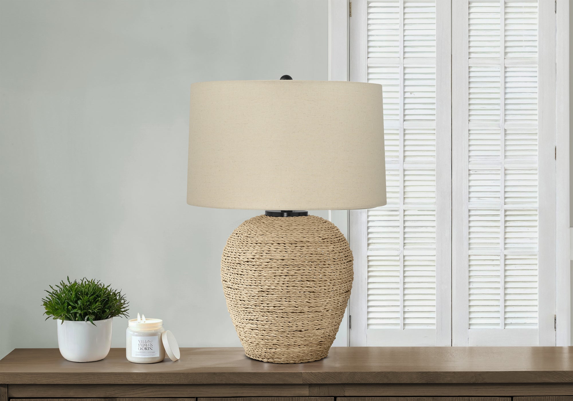 Monarch Specialties I 9713 Lightingtable Lamp, Rattan, Beige Shade, Transitional