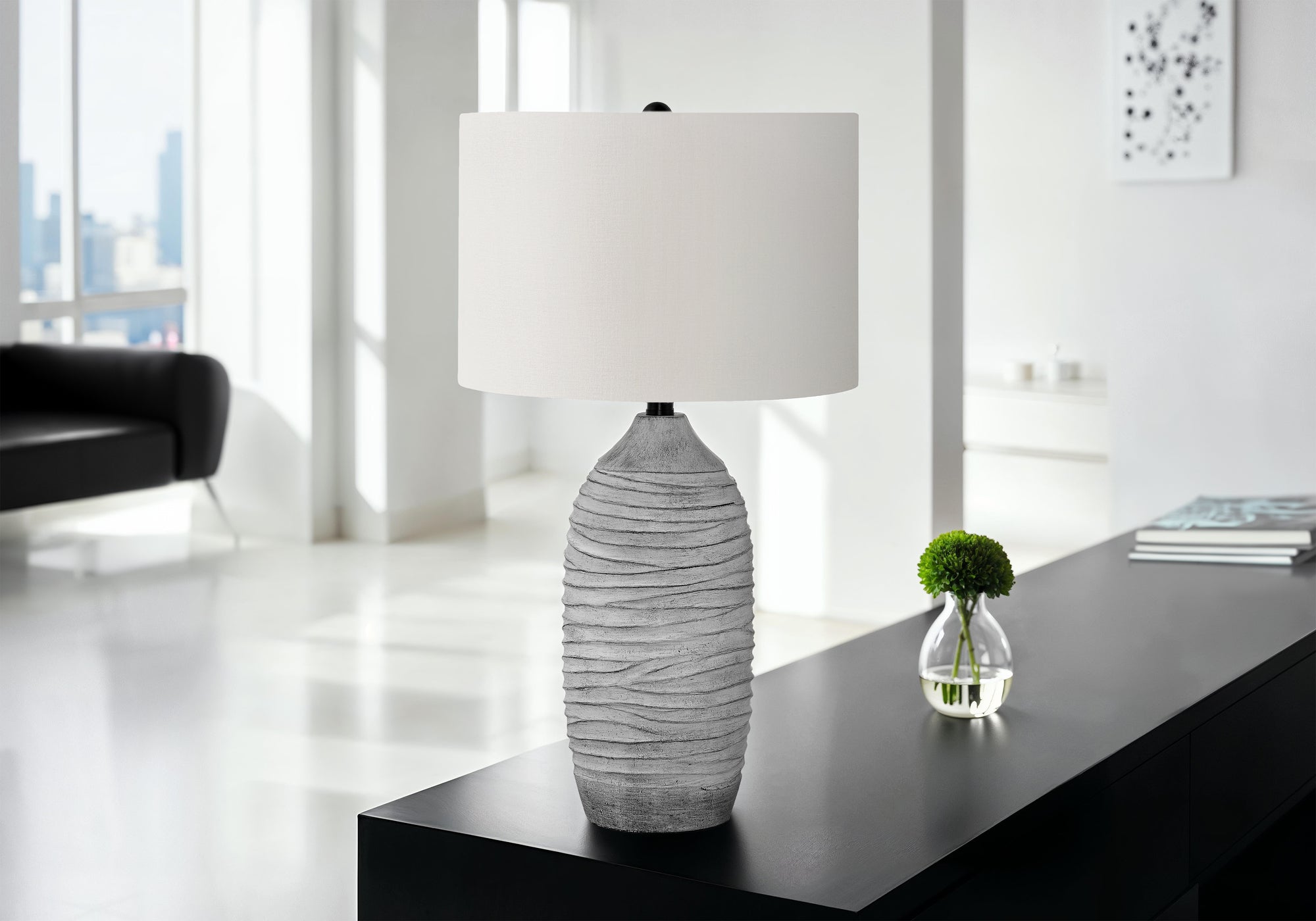 Monarch Specialties 9723 Lightingtable Lamp, Grey Resin, Ivory/Cream Shade, Modern Lighting-27 H Table, 15&quot; L X 15&quot; W X 27&quot; H