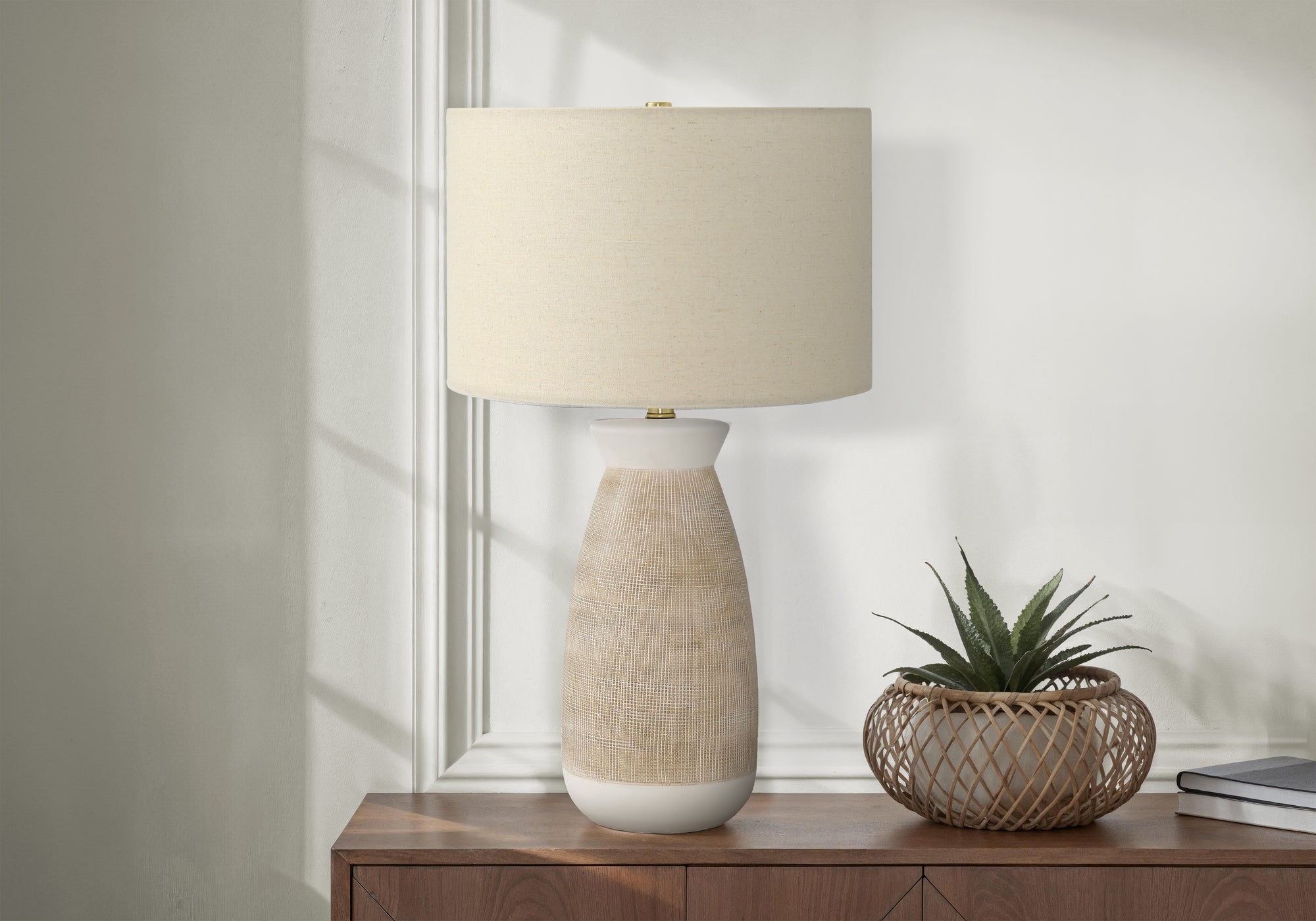 Monarch Specialties I 9724 Lightingtable Lamp, Cream Ceramic, Beige Shade, Contemporary