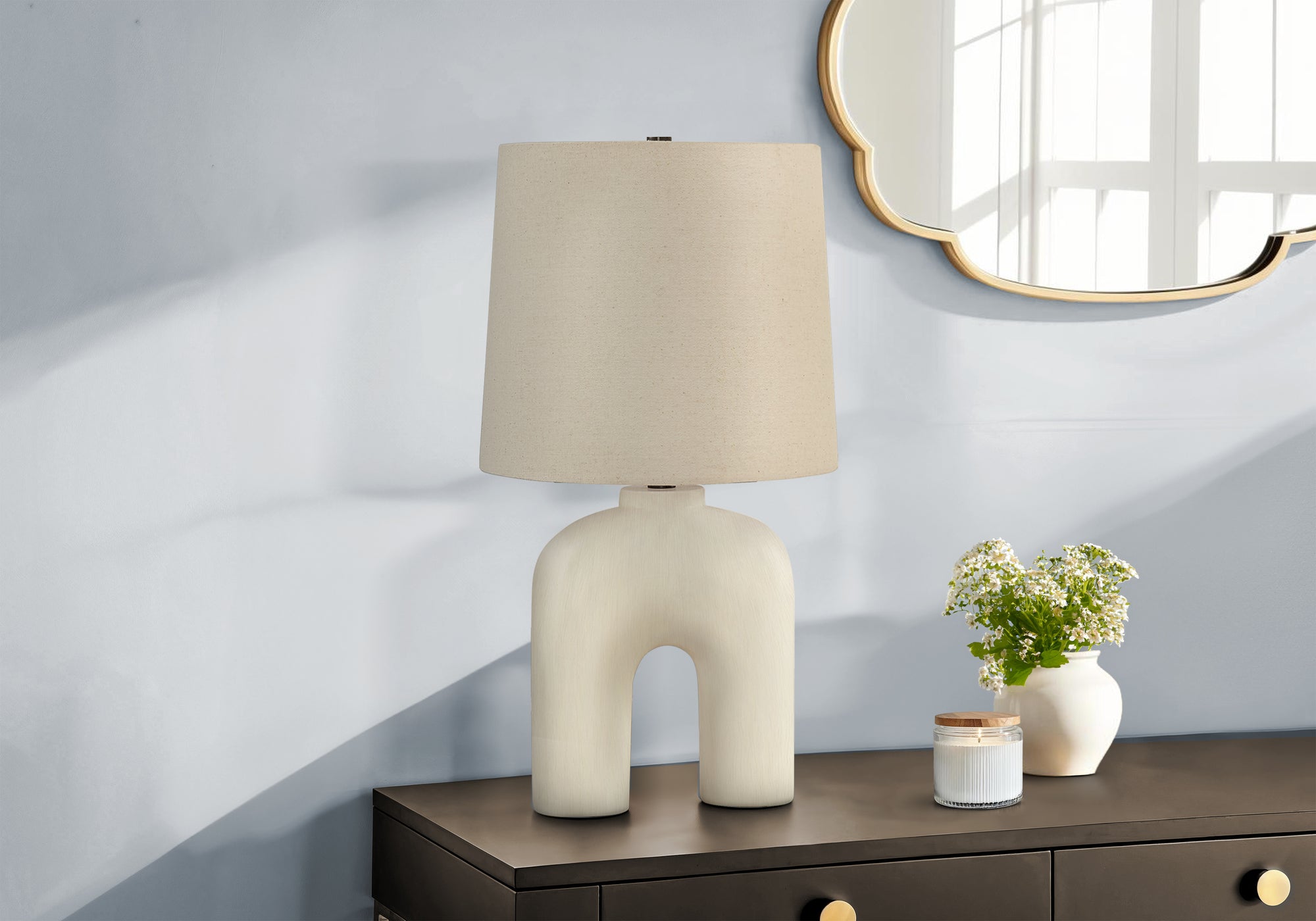 Monarch Specialties I 9728 Lightingtable Lamp, Cream Resin, Beige Shade, Modern