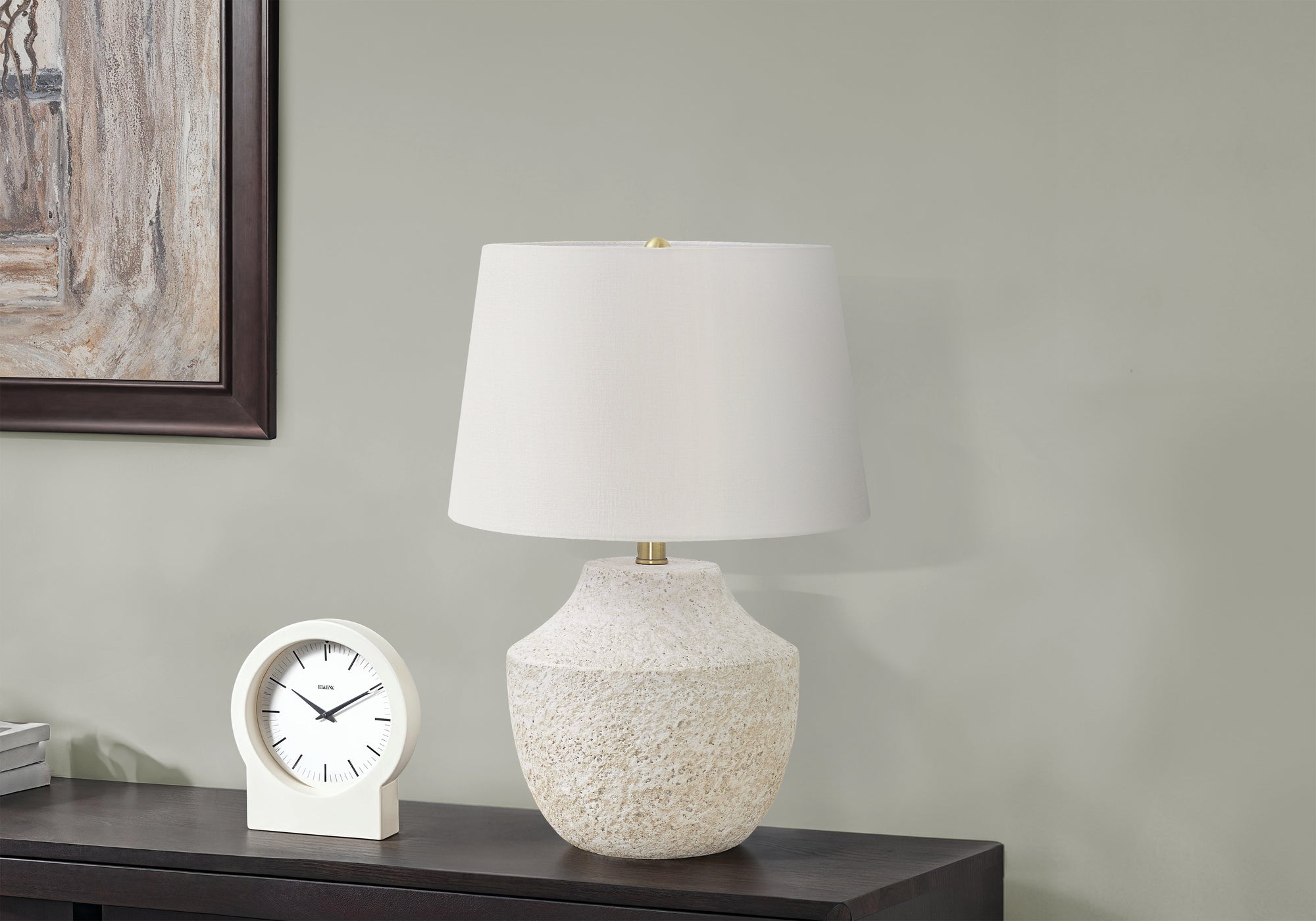 Monarch Specialties I 9729 Lightingtable Lamp, Cream Concrete, Ivory/Cream Shade, Modern