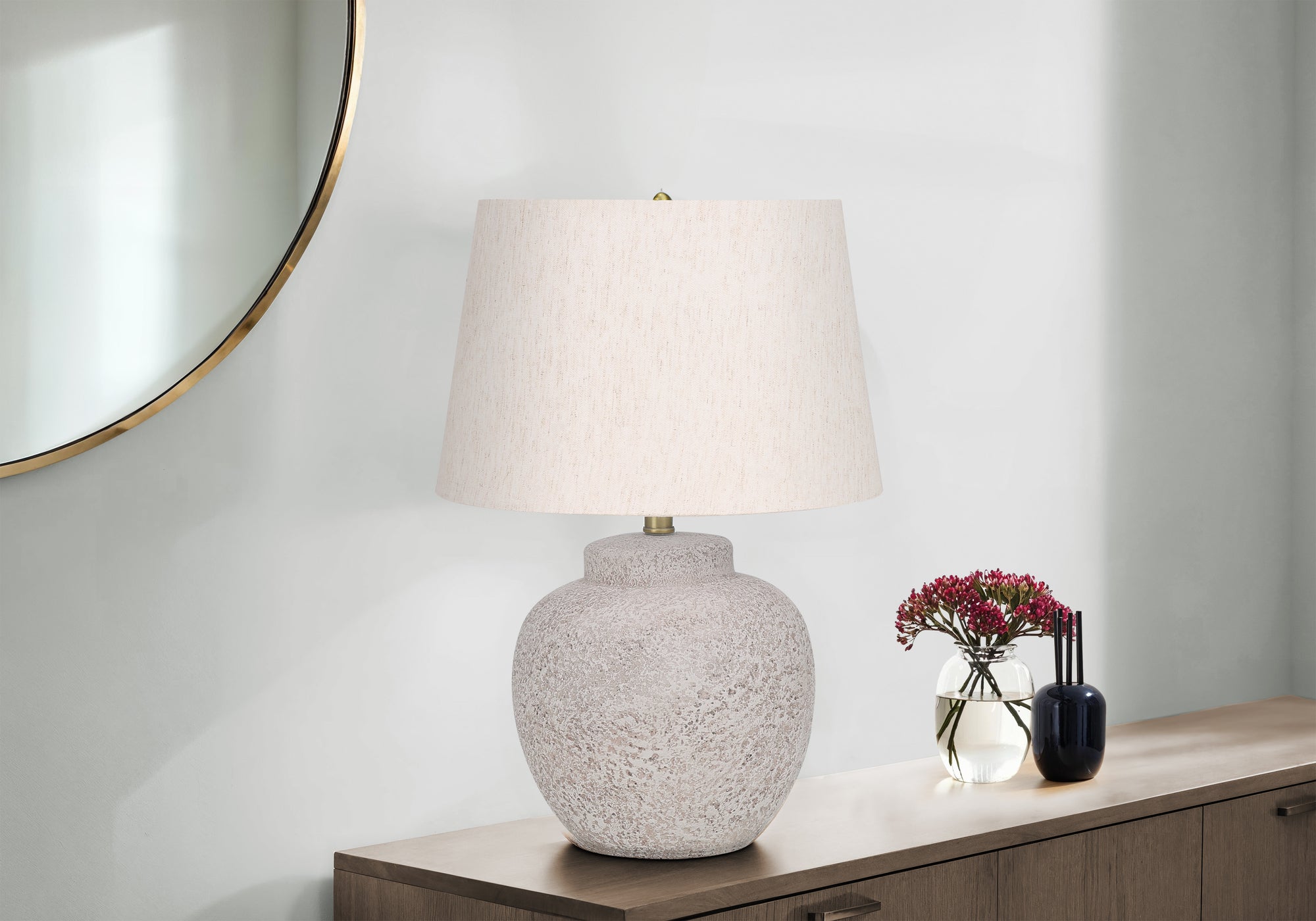 Monarch Specialties 9732 Lightingtable Lamp, Cream Concrete, Ivory Shade, Modern Lighting-22 H Table, 15&quot; L X 15&quot; W X 22&quot; H