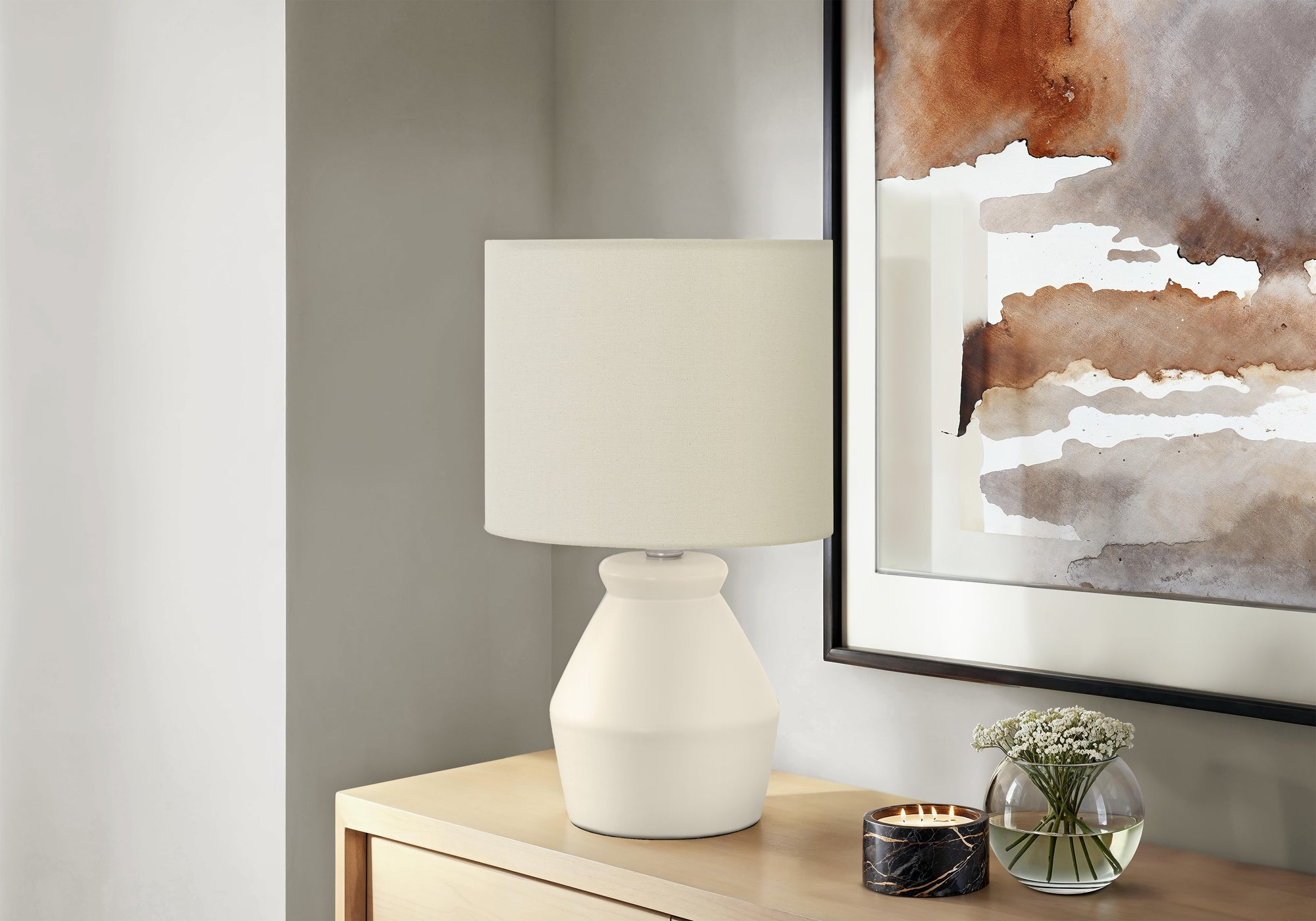 Monarch Specialties I 9740 Lightingtable Lamp, Cream Ceramic, Ivory/Cream Shade, Modern