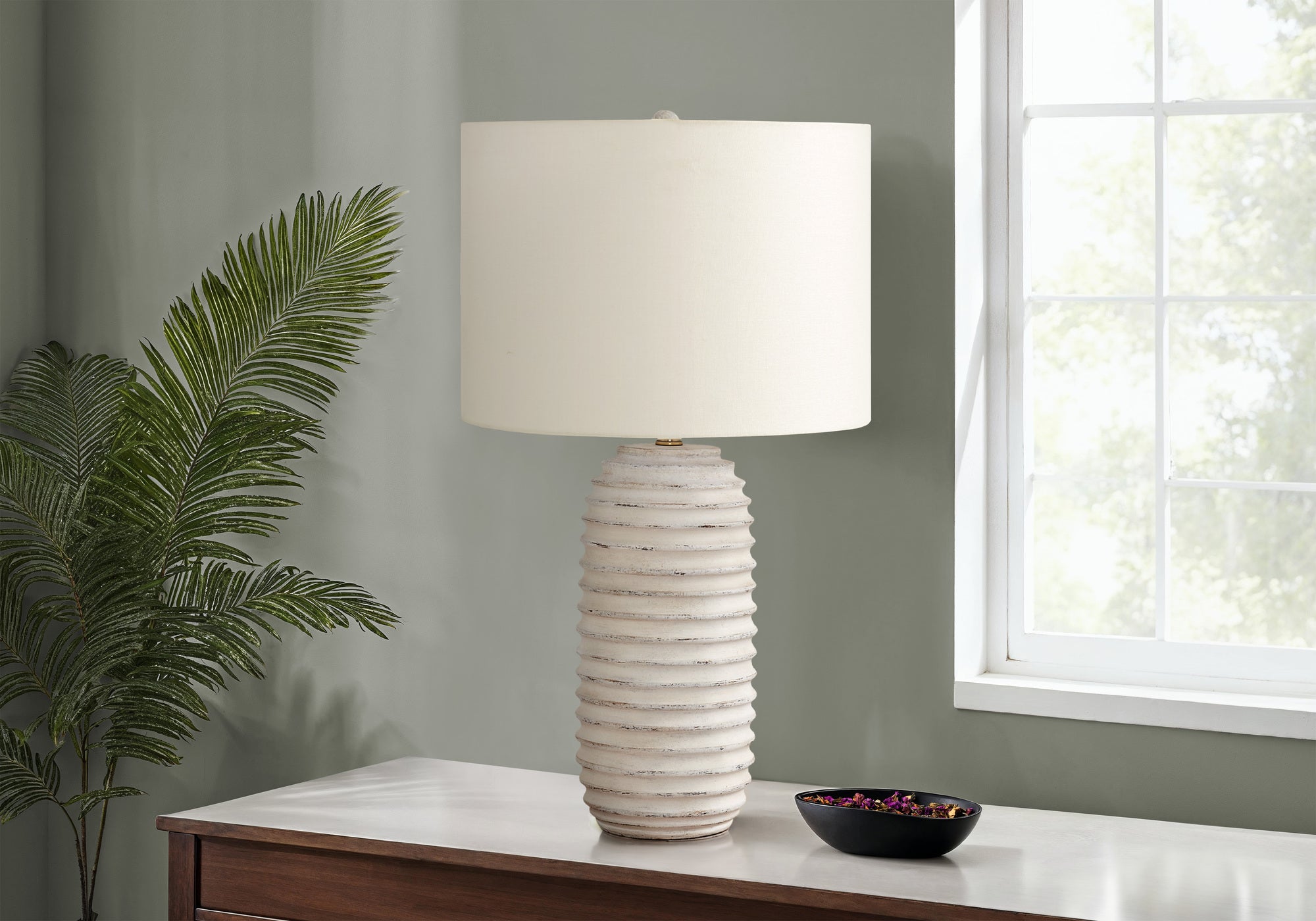 Monarch Specialties I 9742 Lightingtable Lamp, Cream Resin, Ivory/Cream Shade, Transitional