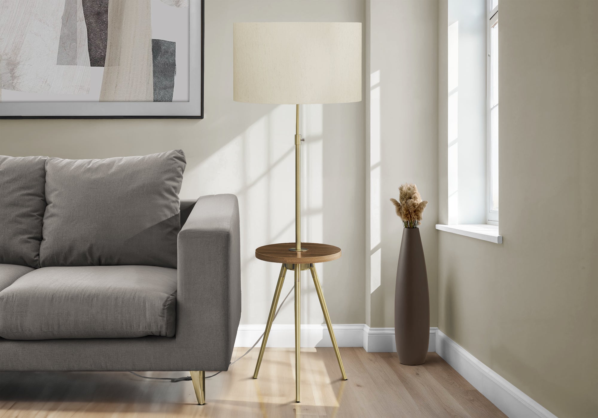 Monarch Specialties Tripod Floor Lamp, 63in H, Brass Metal, USB, Gold, 20in L x 20in W, Model I 9746