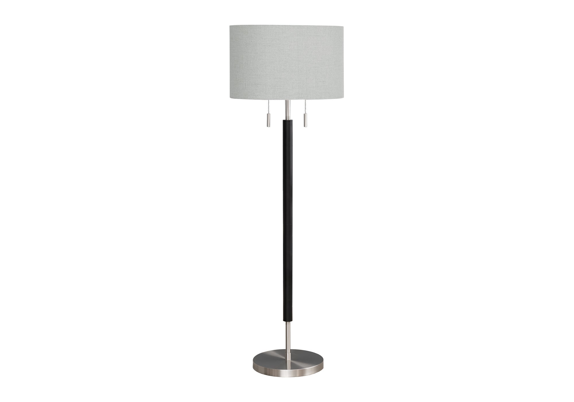 Monarch Specialties 9748 Shade, Contemporary Lighting 60&quot; H Floor Lamp Nickel Metal Grey, 17&quot; L X 17&quot; W X 60.25&quot; H, Black