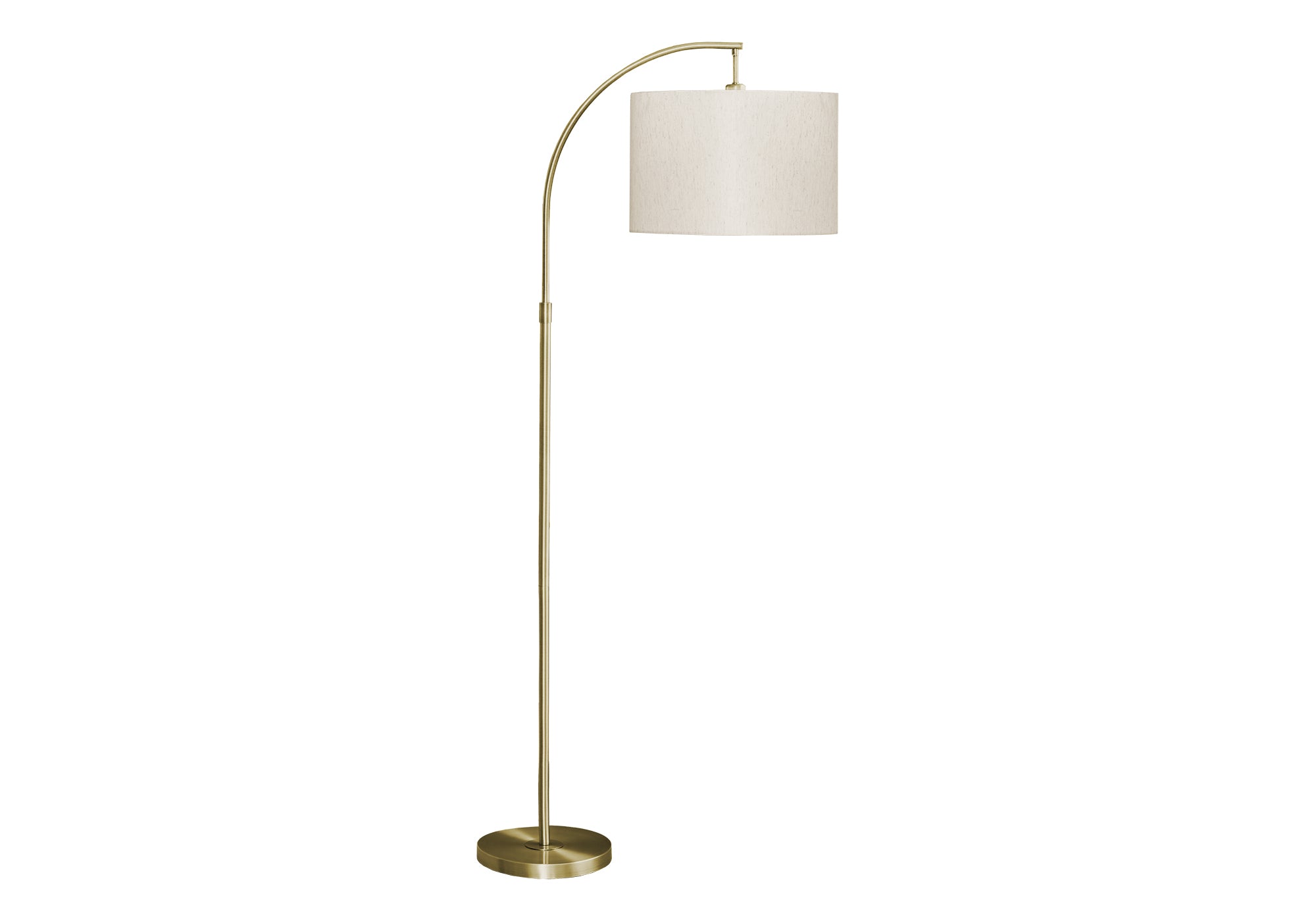 Monarch Specialties 9750 Cream Shade, Contemporary Lighting Arc Floor Lamp Brass Metal Ivory, 26.25&quot; L X 16&quot; W X 65&quot; H, Gold