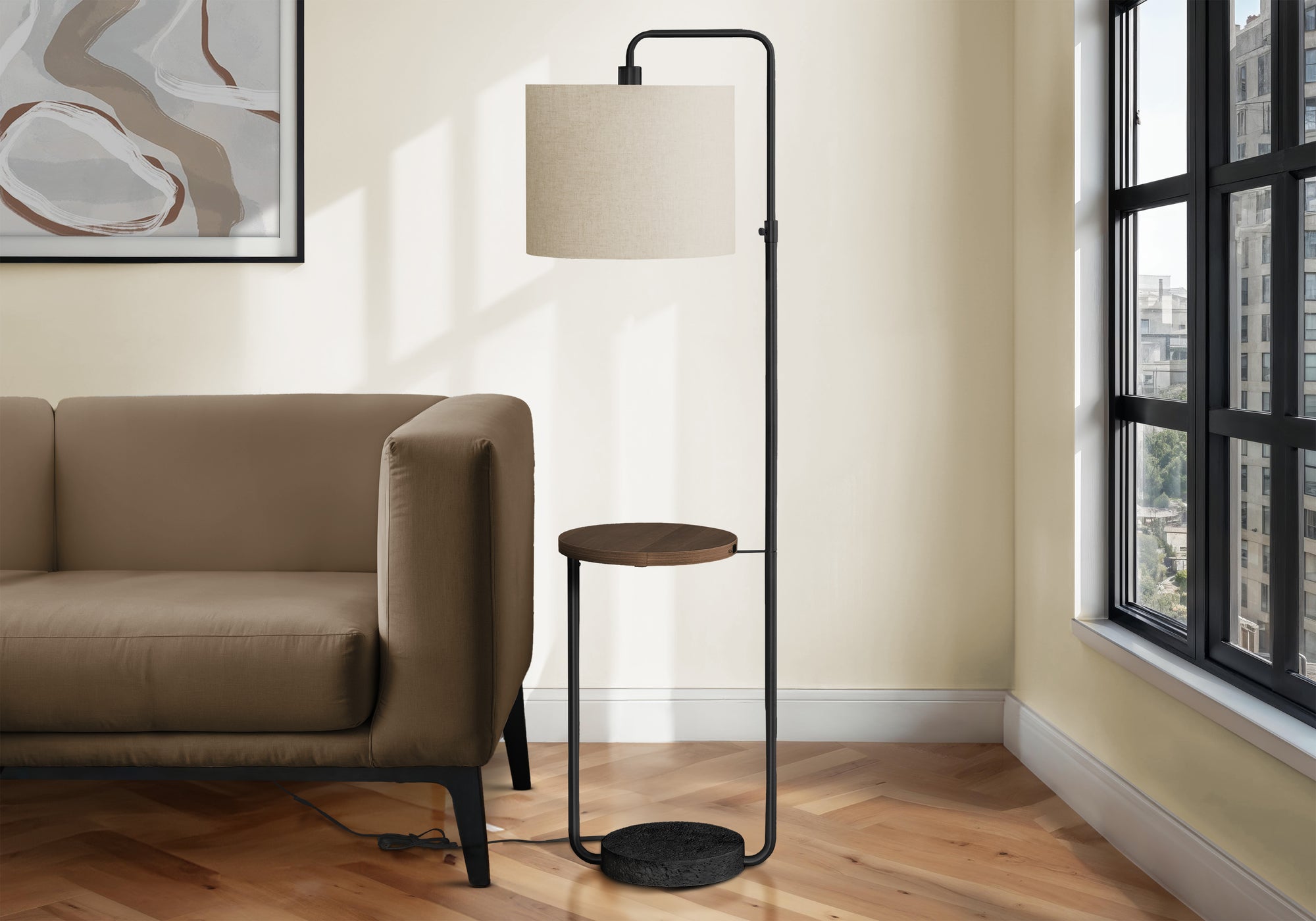 Lighting, 67''H, Floor Lamp, Usb Port Included, Black Metal, Ivory / Cream Shade, Contemporary