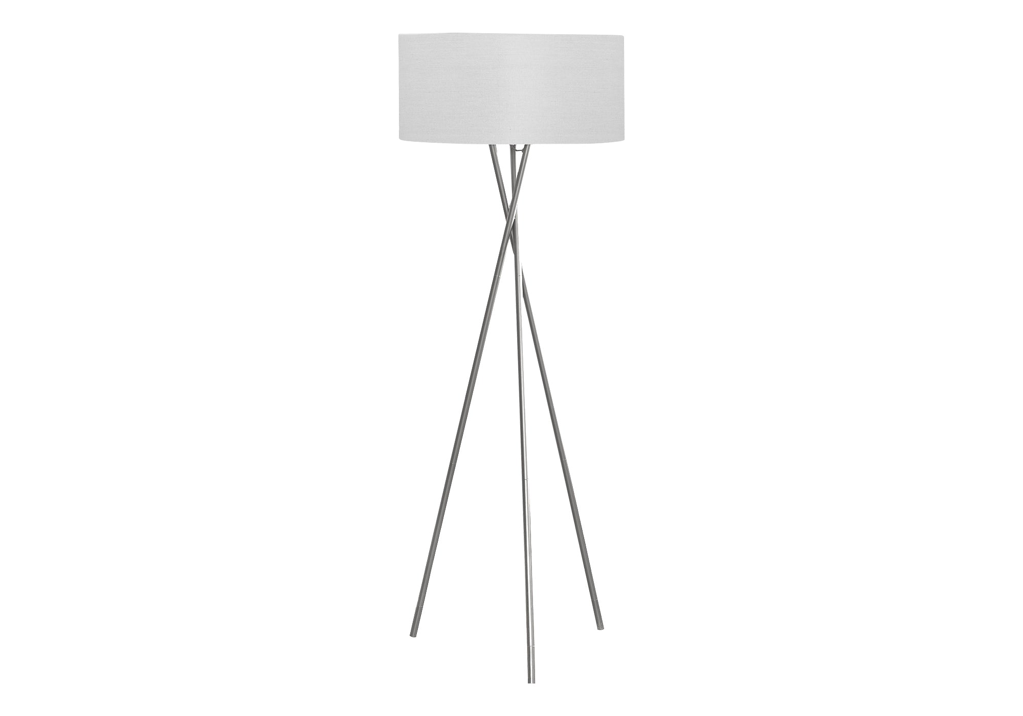 Monarch Specialties 9757 Shade, Contemporary Lighting 62&quot; H Tripod Floor Lamp Nickel Metal Grey, 22&quot; L X 22&quot; W X 62.25&quot; H, Silver
