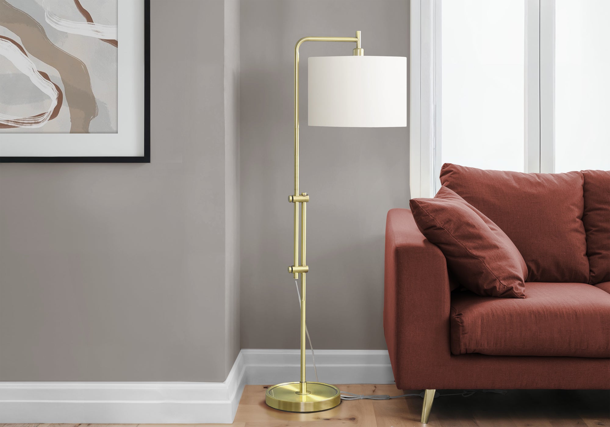 Monarch Specialties 9761 Cream, Contemporary Lighting 63&quot; H Floor Lamp Brass Metal Ivory Shade, 20&quot; L X 14&quot; W X 63.5&quot; H, Gold