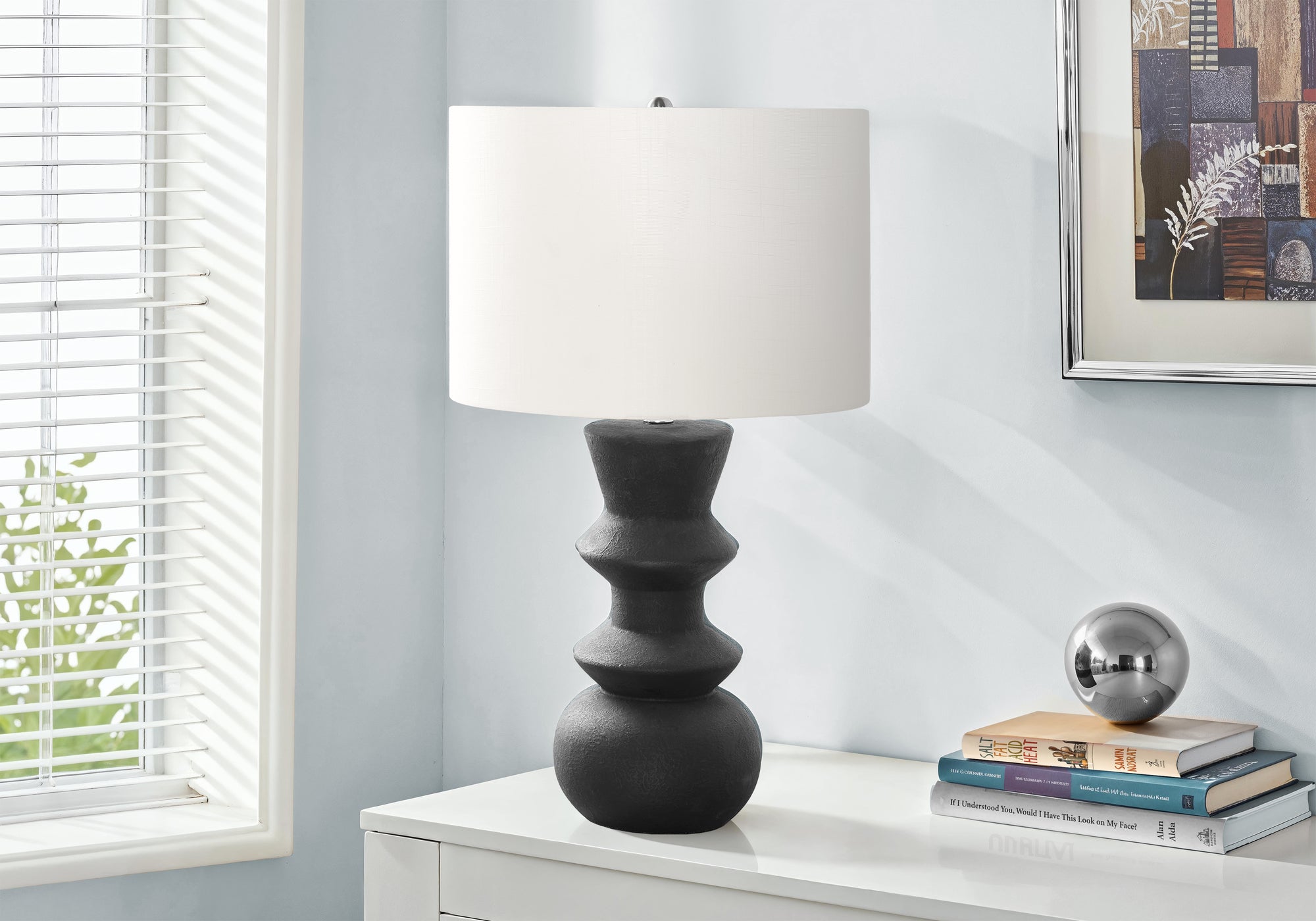 Monarch Specialties I 9763 Lighting, 26&quot; H, Table Lamp, Black Ceramic, Ivory/Cream Shade, Contemporary