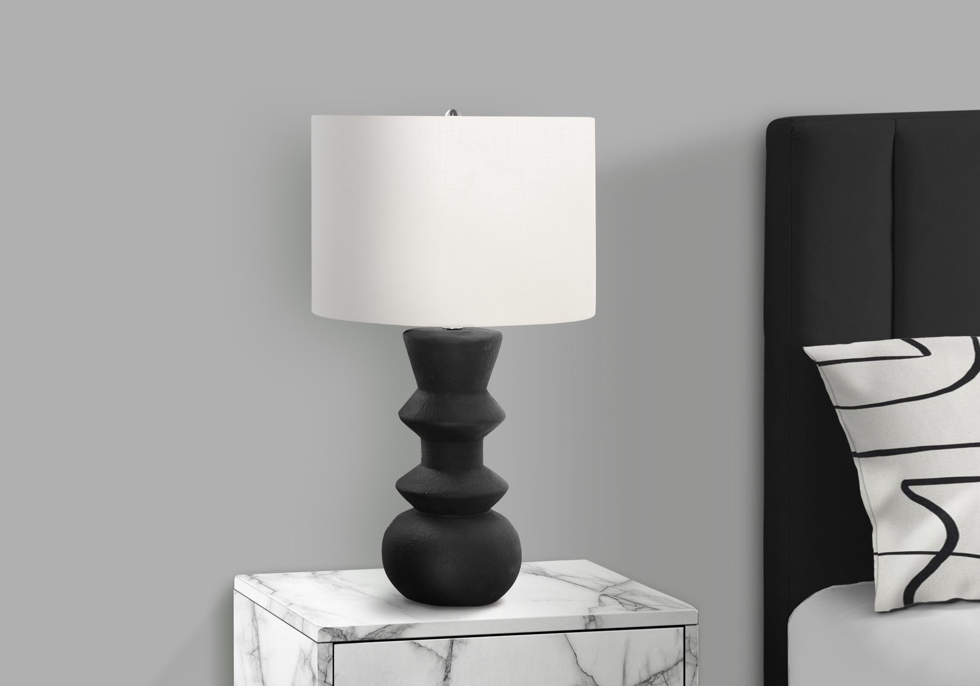 Monarch Specialties I 9763 Lighting, 26&quot; H, Table Lamp, Black Ceramic, Ivory/Cream Shade, Contemporary