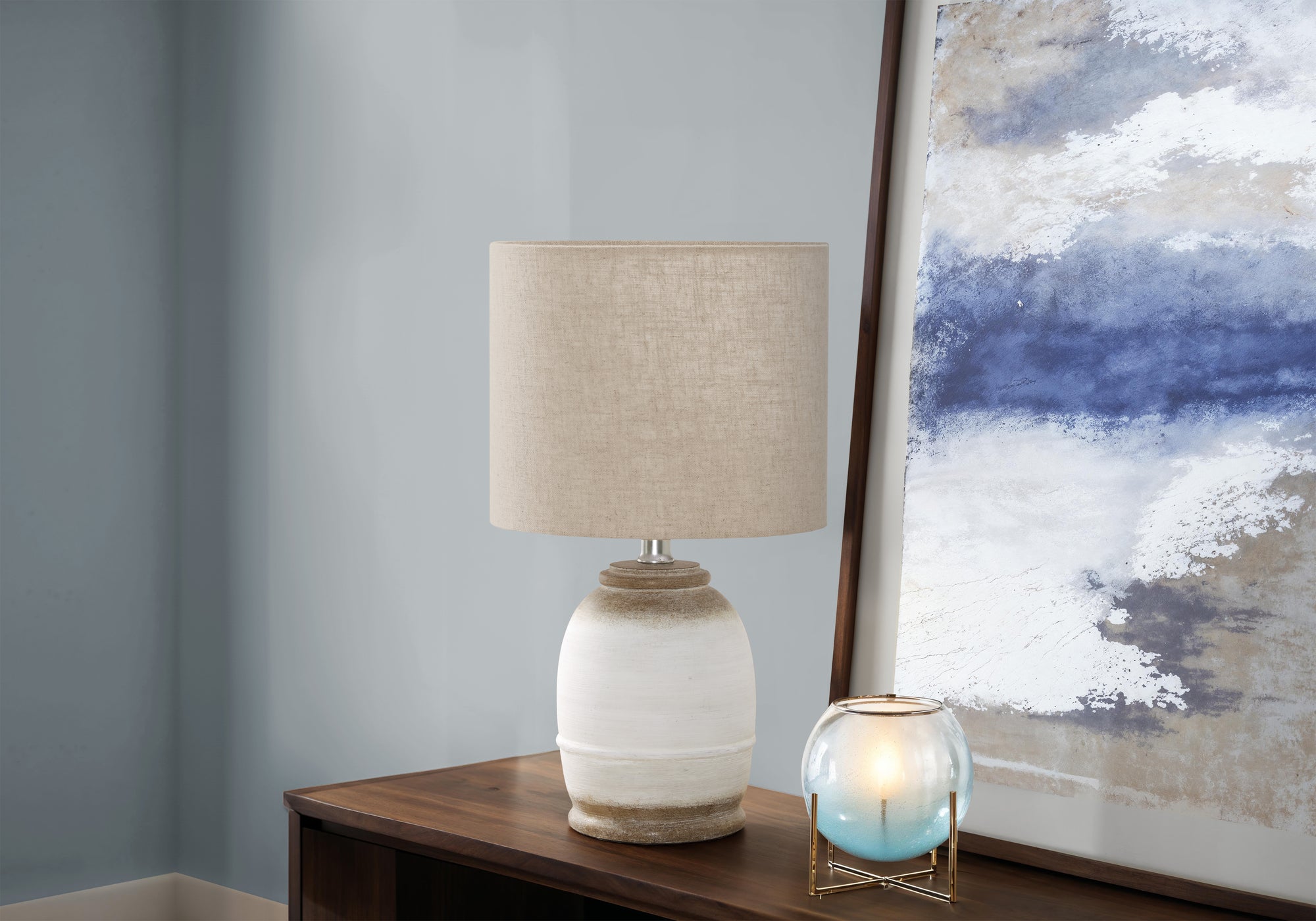 Monarch Specialties 9765, Cream, Contemporary Lighting 16&quot; H Table Lamp Resin Beige Shade, 9.5&quot; L X 9.5&quot; W X 16.5&quot; H