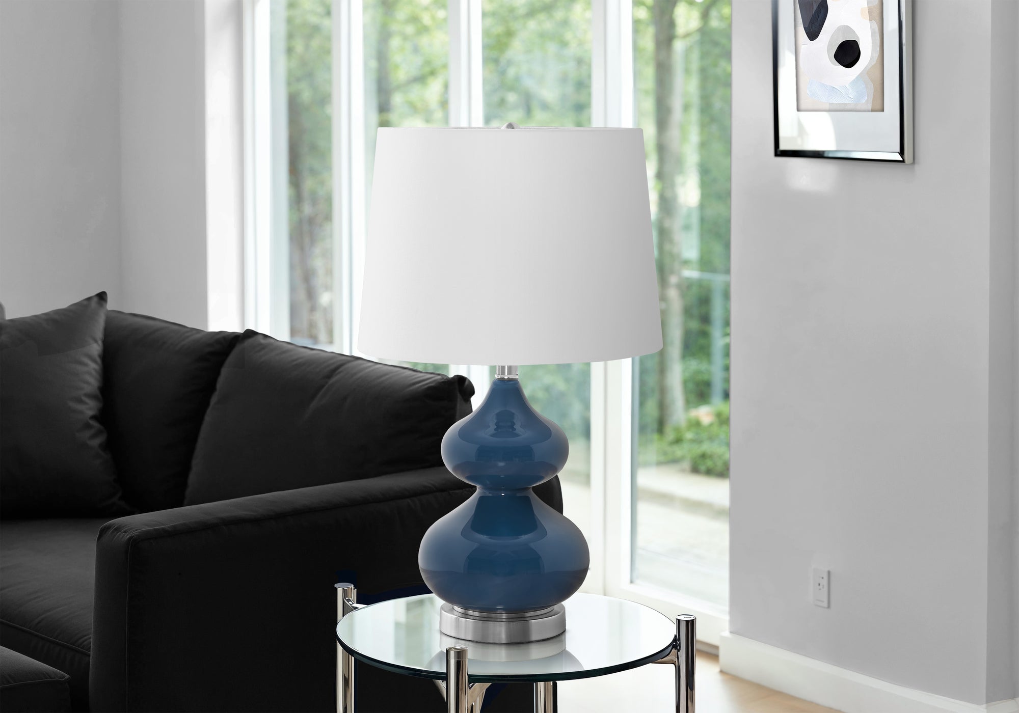 Monarch Specialties 9767, Blue Cream, Contemporary Lighting Table Lamp Glass Ivory Shade, 14&quot; L X 14&quot; W X 24&quot; H