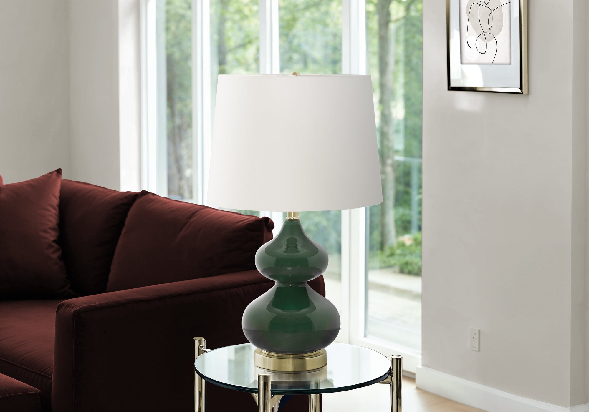 Monarch Specialties 9768, Green Cream, Contemporary Lighting Table Lamp Glass Ivory Shade, 14&quot; L X 14&quot; W X 24&quot; H