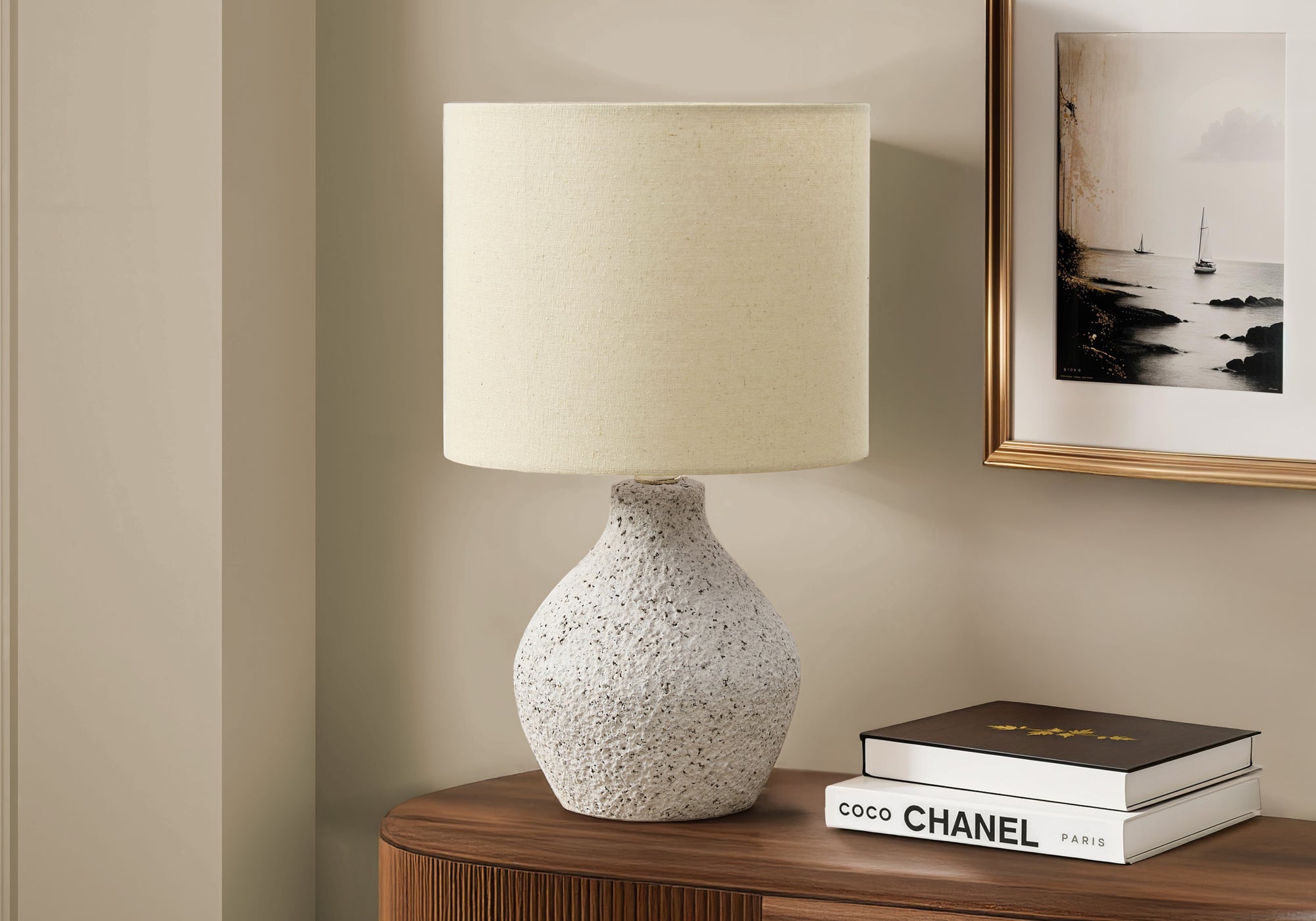Monarch Specialties Table Lamp I 9770, 16in H, Beige Resin, Beige Shade, Contemporary Design