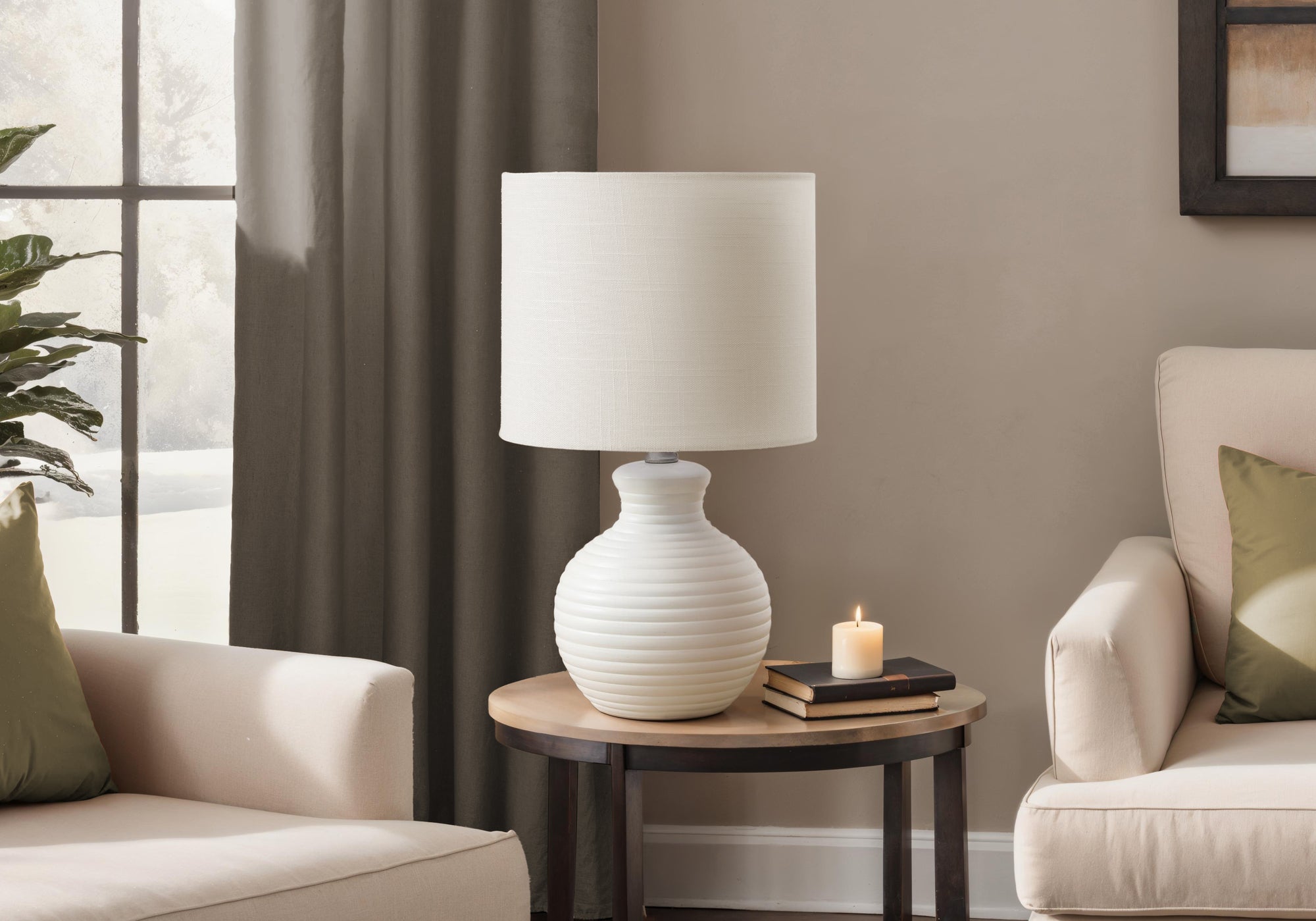 Monarch Specialties Table Lamp I 9777, 16in H, White Resin, Ivory/Cream Shade, Contemporary Design