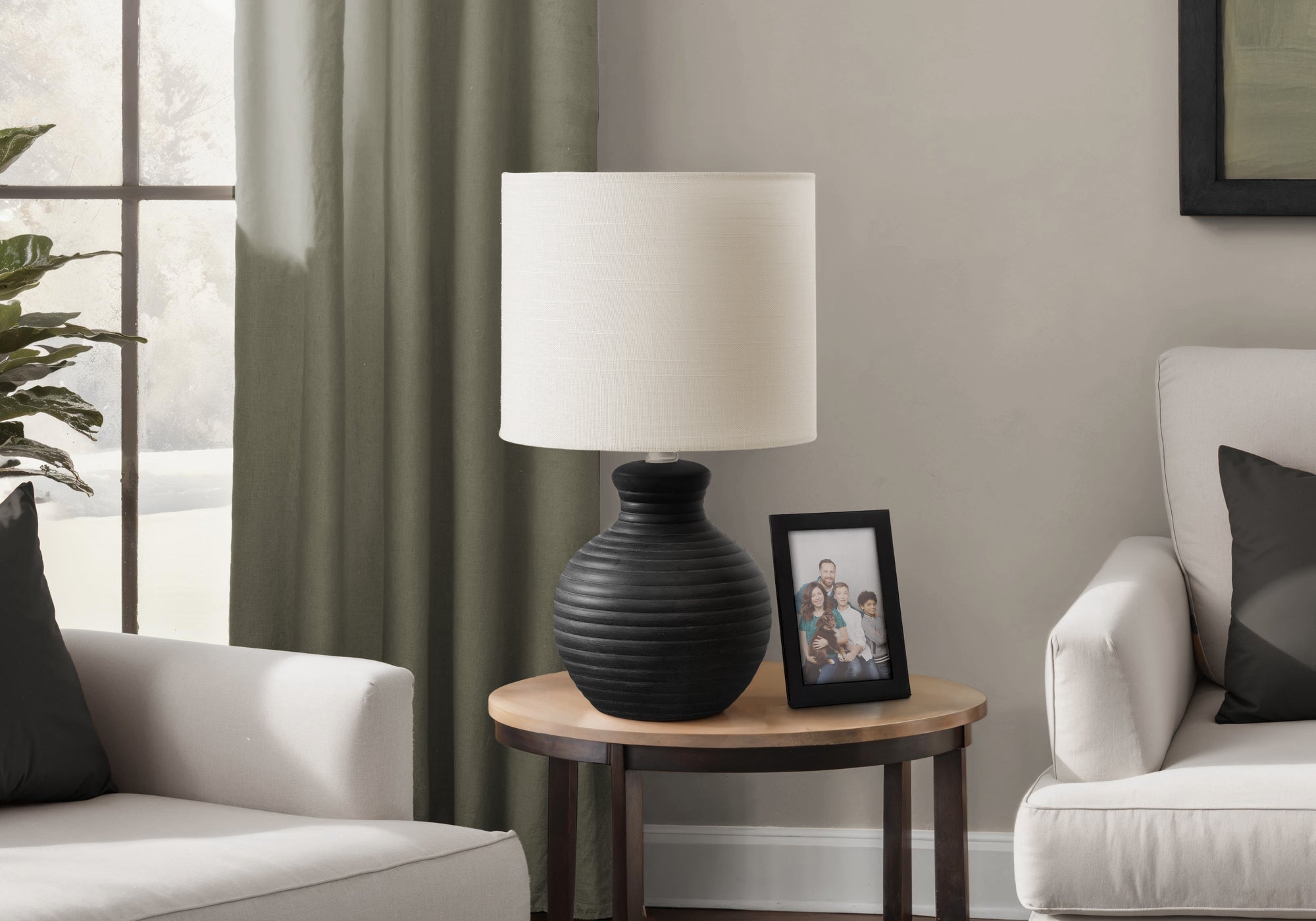 Monarch Specialties Table Lamp I 9778, 16in H, Black Resin, Ivory Shade, Contemporary Design
