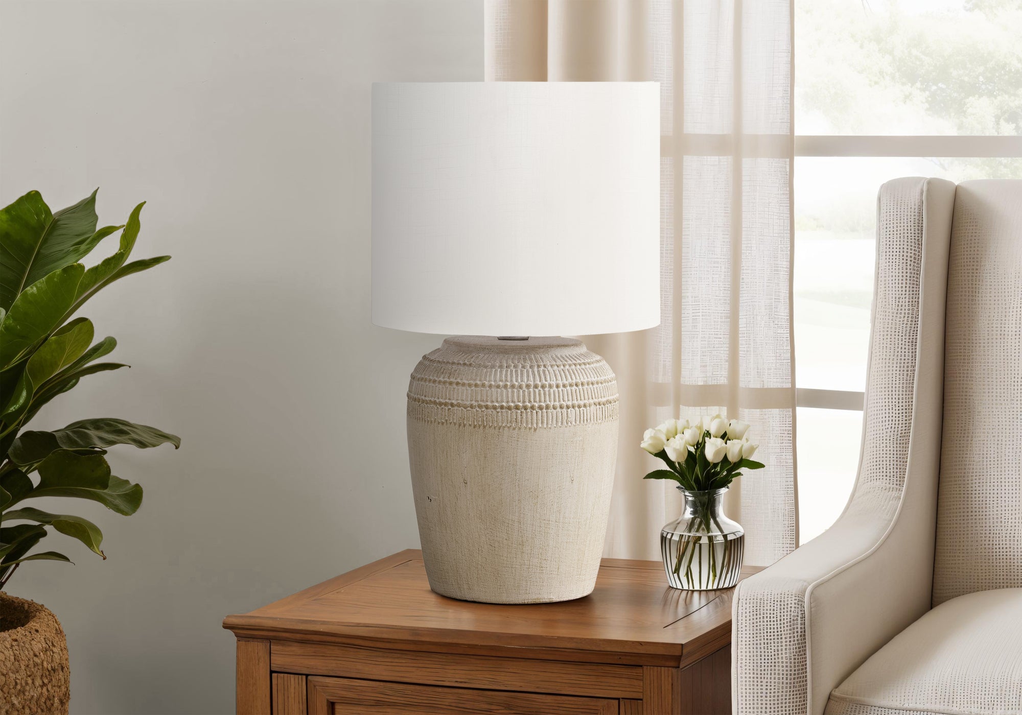 Monarch Specialties Table Lamp 17in H Beige Ceramic Ivory Shade Model I 9779