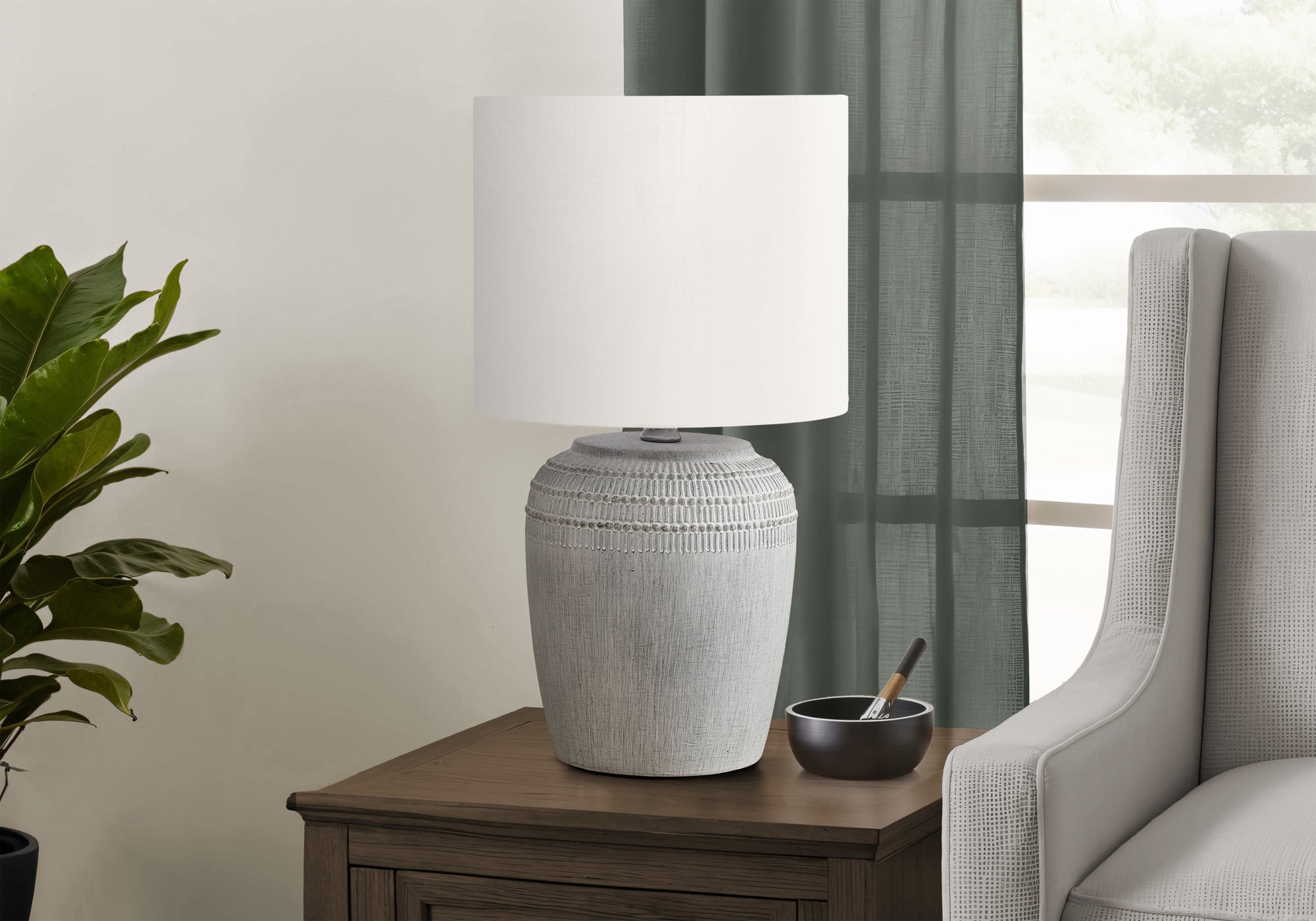 Monarch Specialties Table Lamp - 17in H, Gray Ceramic with Ivory Shade, Model I 9780, 9.5inL x 9.5inW x 17inH