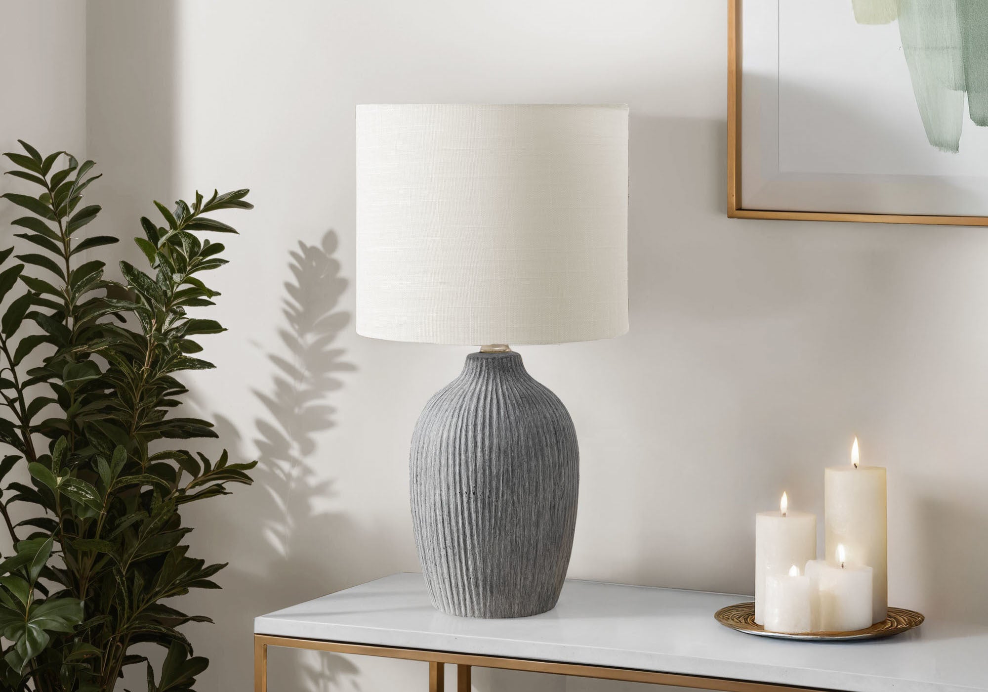 Monarch Specialties Table Lamp I 9785, 18inH, Gray Ceramic, Ivory Shade, Contemporary Design