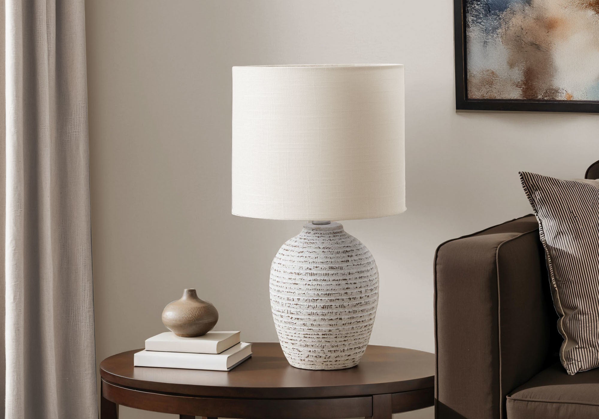 Monarch Specialties I 9787 Table Lamp, 17in H, Ivory Ceramic, Ivory/Cream Shade, Contemporary Design