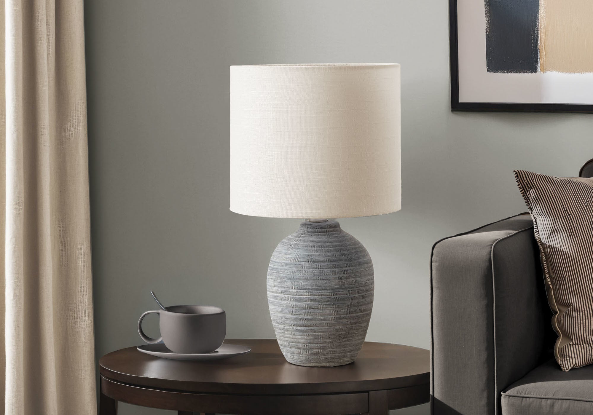 Monarch Specialties Table Lamp, 17in H, Grey Ceramic, Ivory Shade, Model I 9788