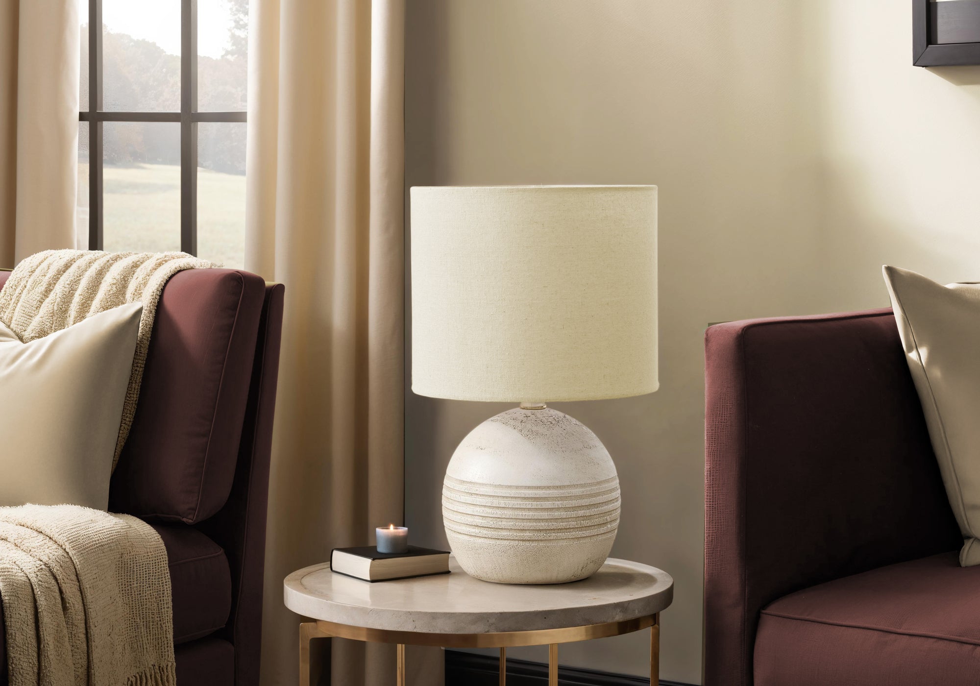 Monarch Specialties Table Lamp I 9791 15inH Ivory Resin Beige Shade 9.5inL x 9.5inW