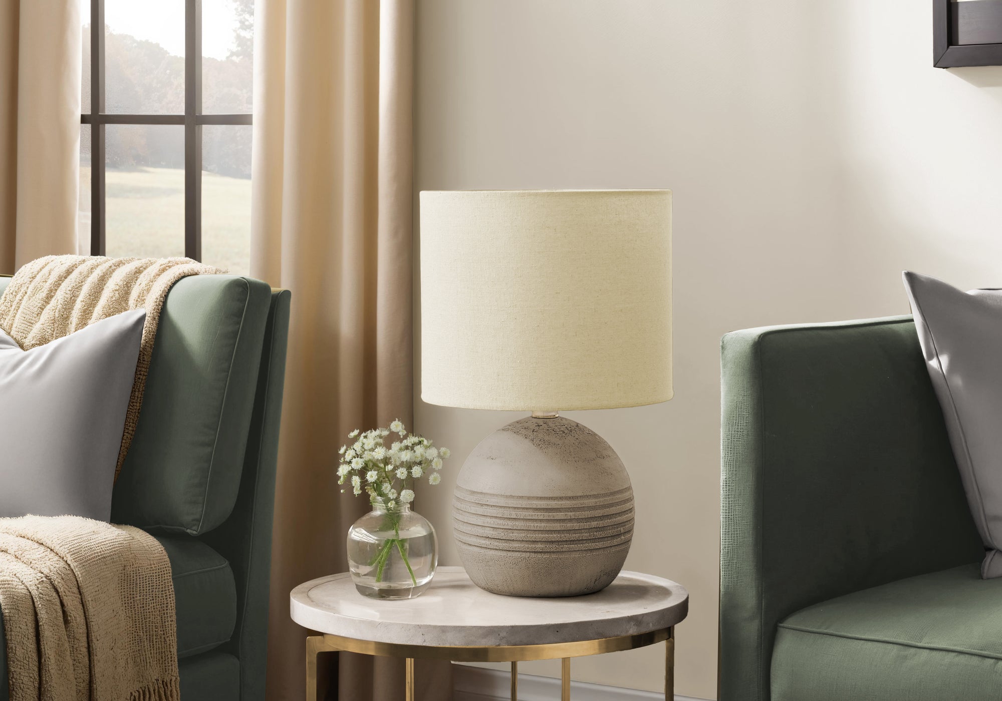 Monarch Specialties Table Lamp I 9792, 15in H, Beige Resin, Beige Shade, Contemporary Design