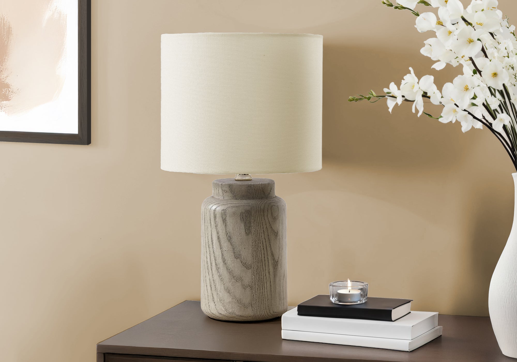 Monarch Specialties Table Lamp I 9795, 17inH, Taupe Resin, Ivory Shade, 9.5inL x 9.5inW