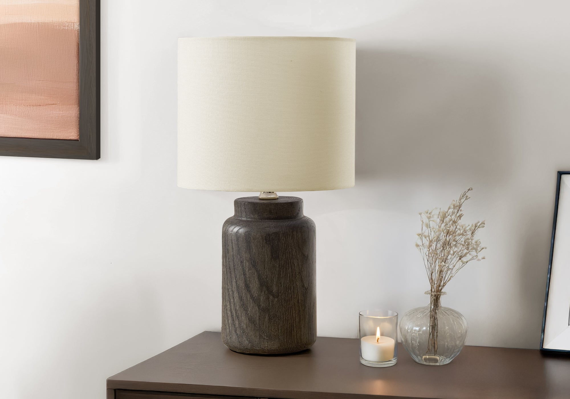 Monarch Specialties Table Lamp I 9796, 17in H, Brown Resin, Ivory Shade, Contemporary Design