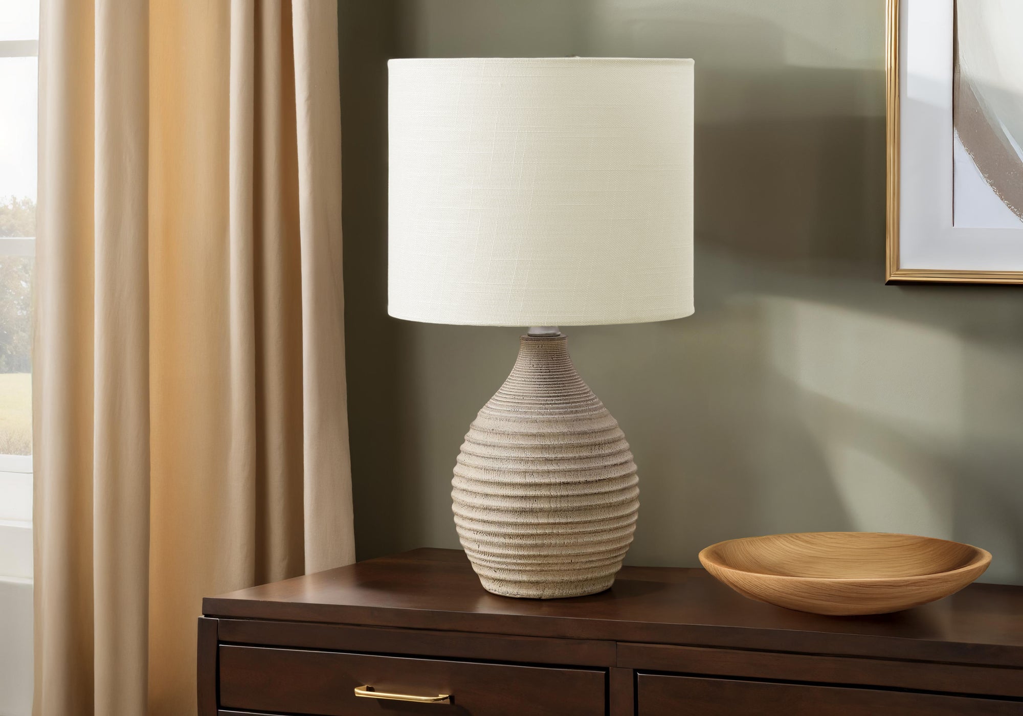 Monarch Specialties Table Lamp I 9846, 17inH, Brown Resin, Ivory Shade, Contemporary Design
