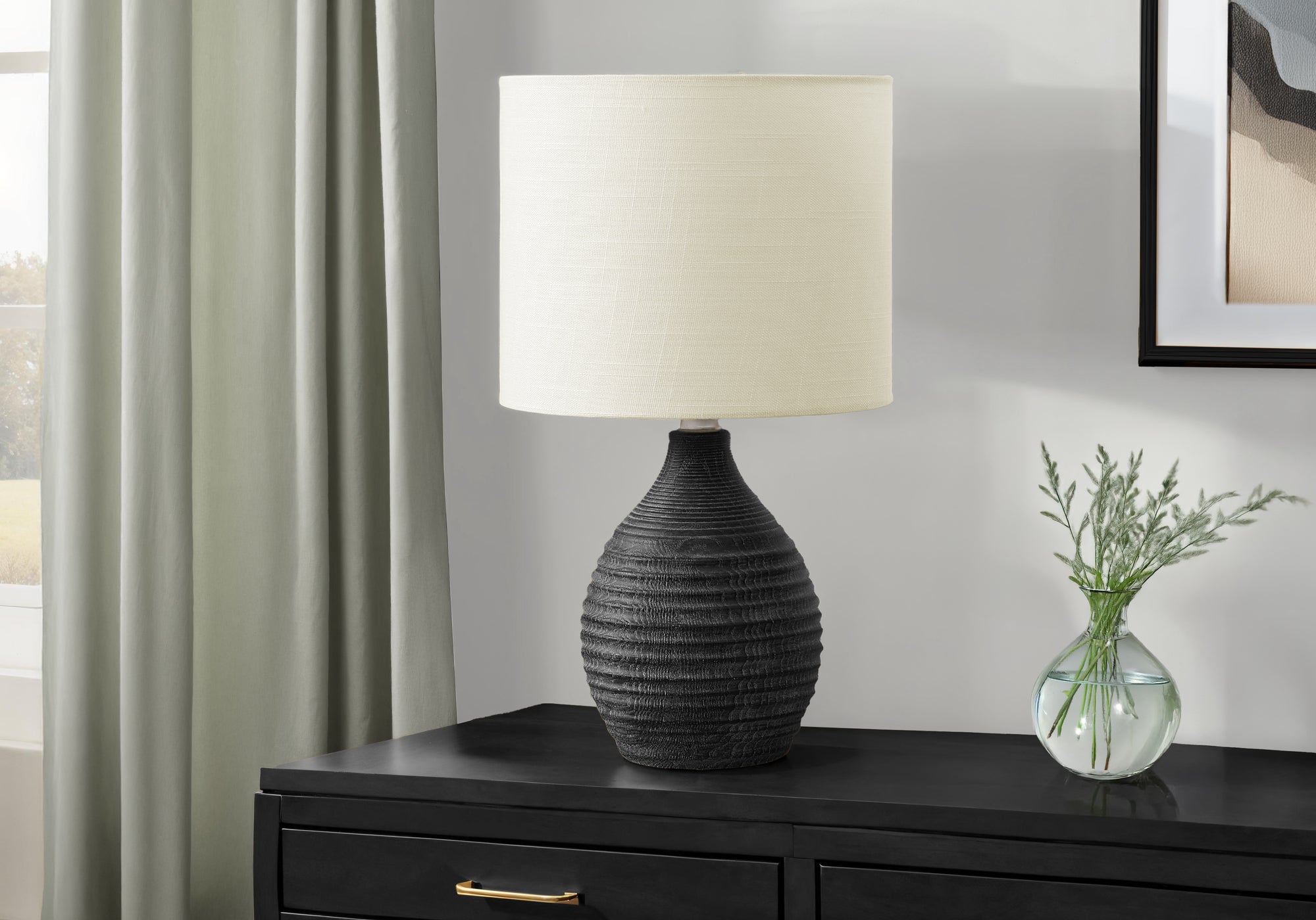 Monarch Specialties Table Lamp I 9847, 17in H, Grey Resin, Ivory Shade, Contemporary Design