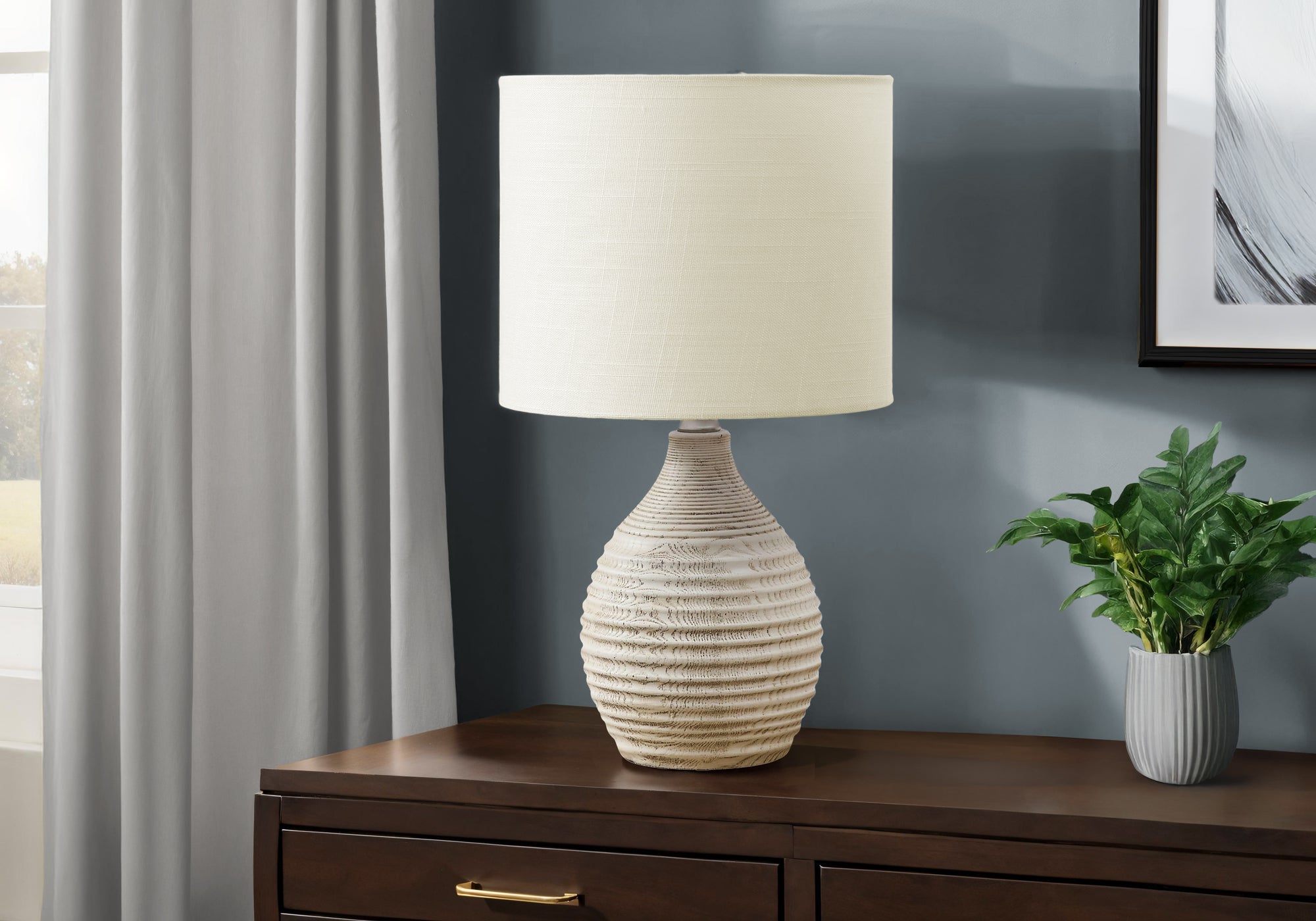 Monarch Specialties Table Lamp I 9848, 17in H, Ivory Resin, Ivory/Cream Shade
