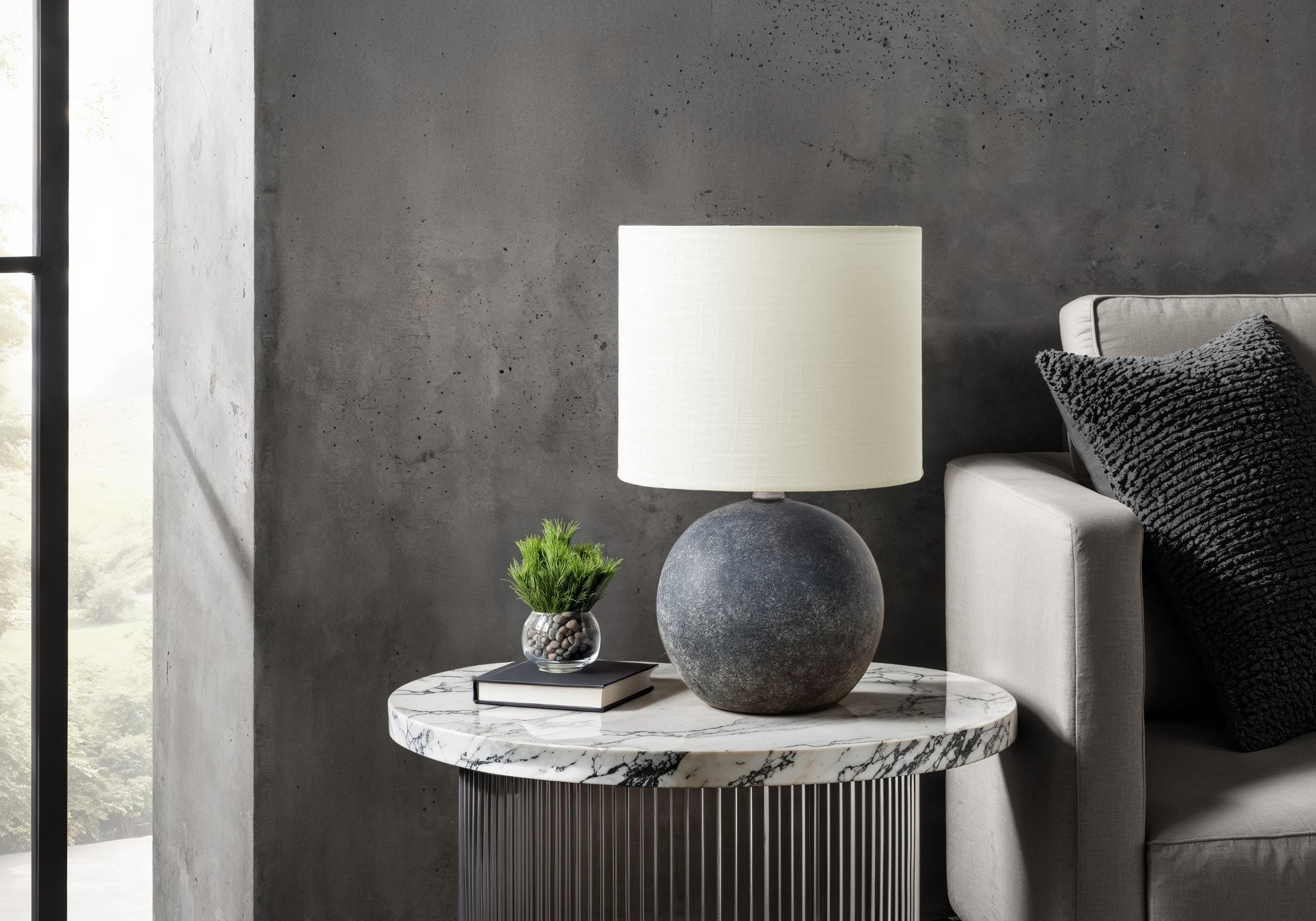 Monarch Specialties Table Lamp I 9850, 16in H, Grey Concrete Base, Ivory/Cream Shade