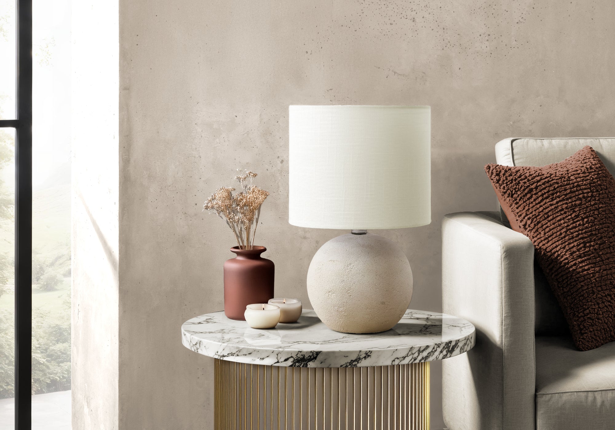Monarch Specialties Table Lamp, 16inH, Ivory Concrete with Ivory/Cream Shade, Model I 9851