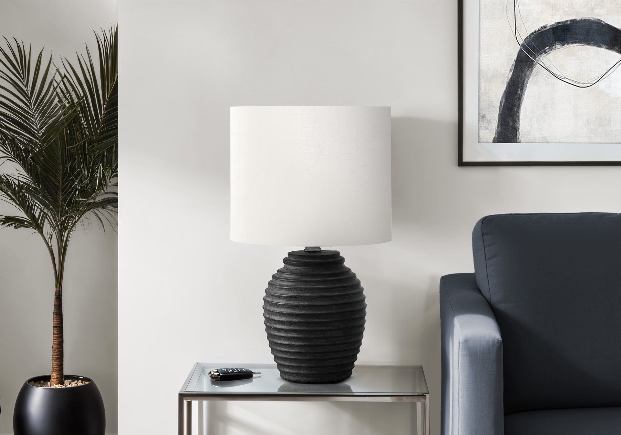 Monarch Specialties Table Lamp I 9863, 17inH, Black Resin, Ivory/Cream Shade, 9.5inL x 9.5inW