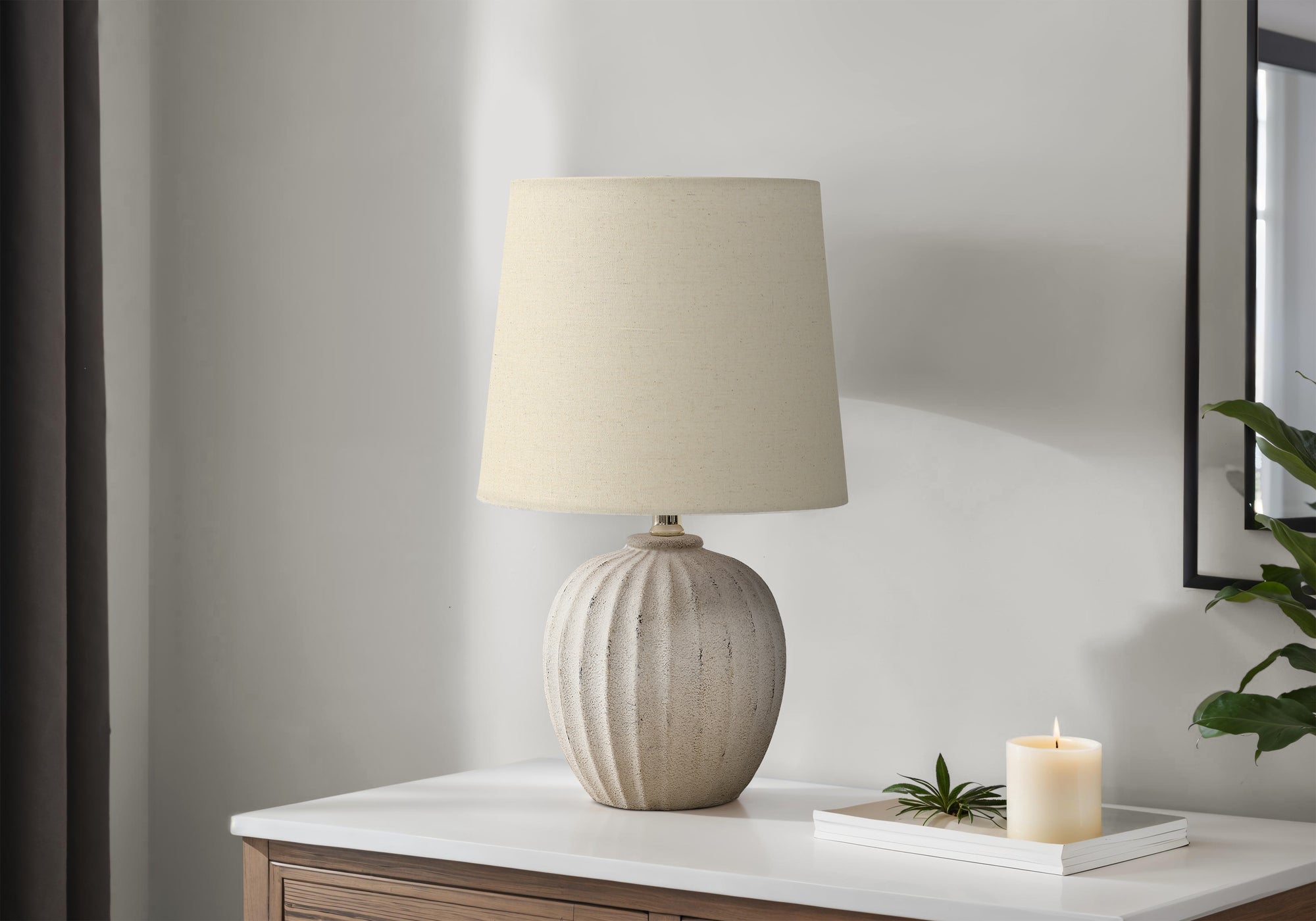 Monarch Specialties Table Lamp I 9867, Beige Resin, Beige Shade, 19inH, 11inL x 11inW, Transitional Design