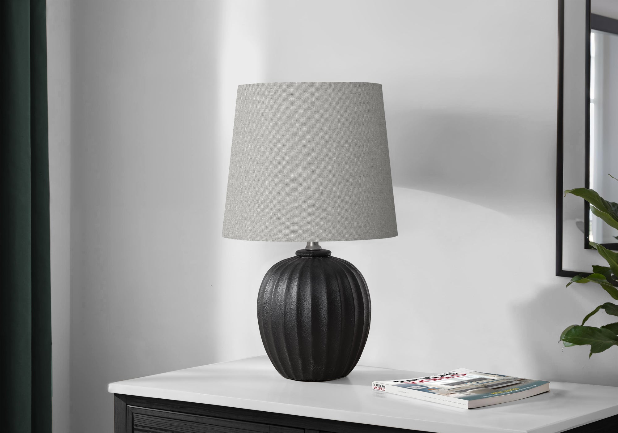 Monarch Specialties Table Lamp I 9868, 19in H, Black Resin, Grey Shade, Transitional Design