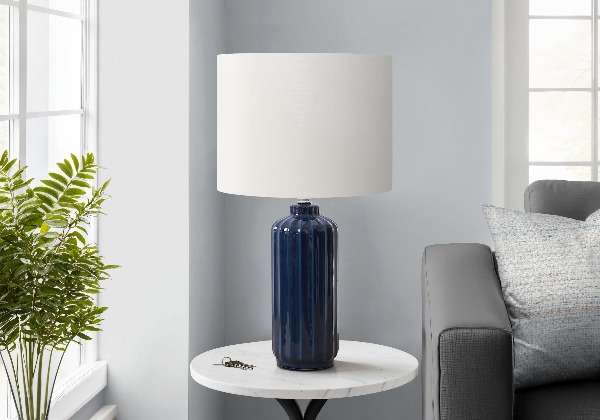 Monarch Specialties I 9870 Table Lamp, 23in H, Blue Ceramic, Ivory Shade, Contemporary Design