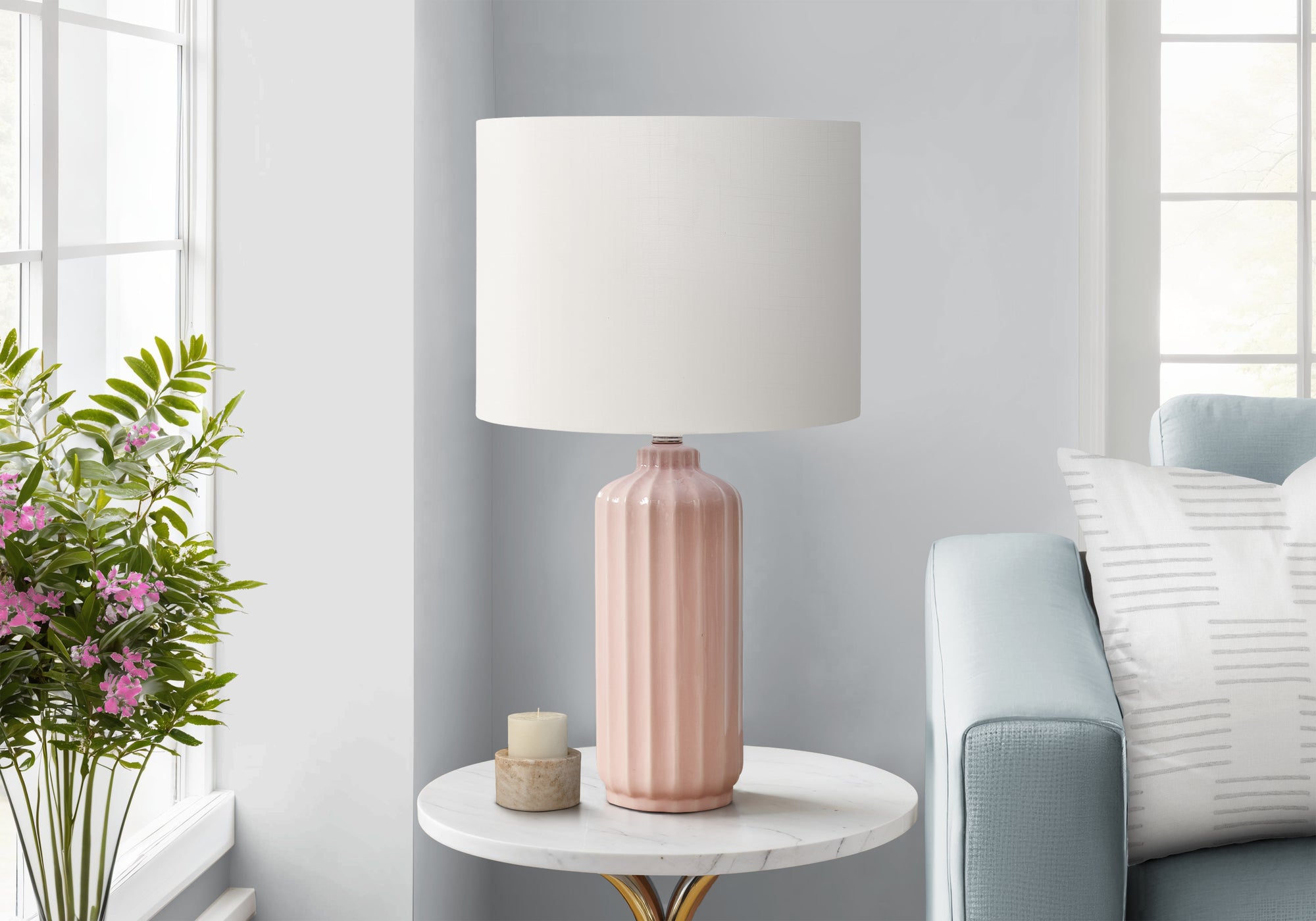 Monarch Specialties Table Lamp, 23in H, Pink Ceramic, Ivory Shade, Model I 9871