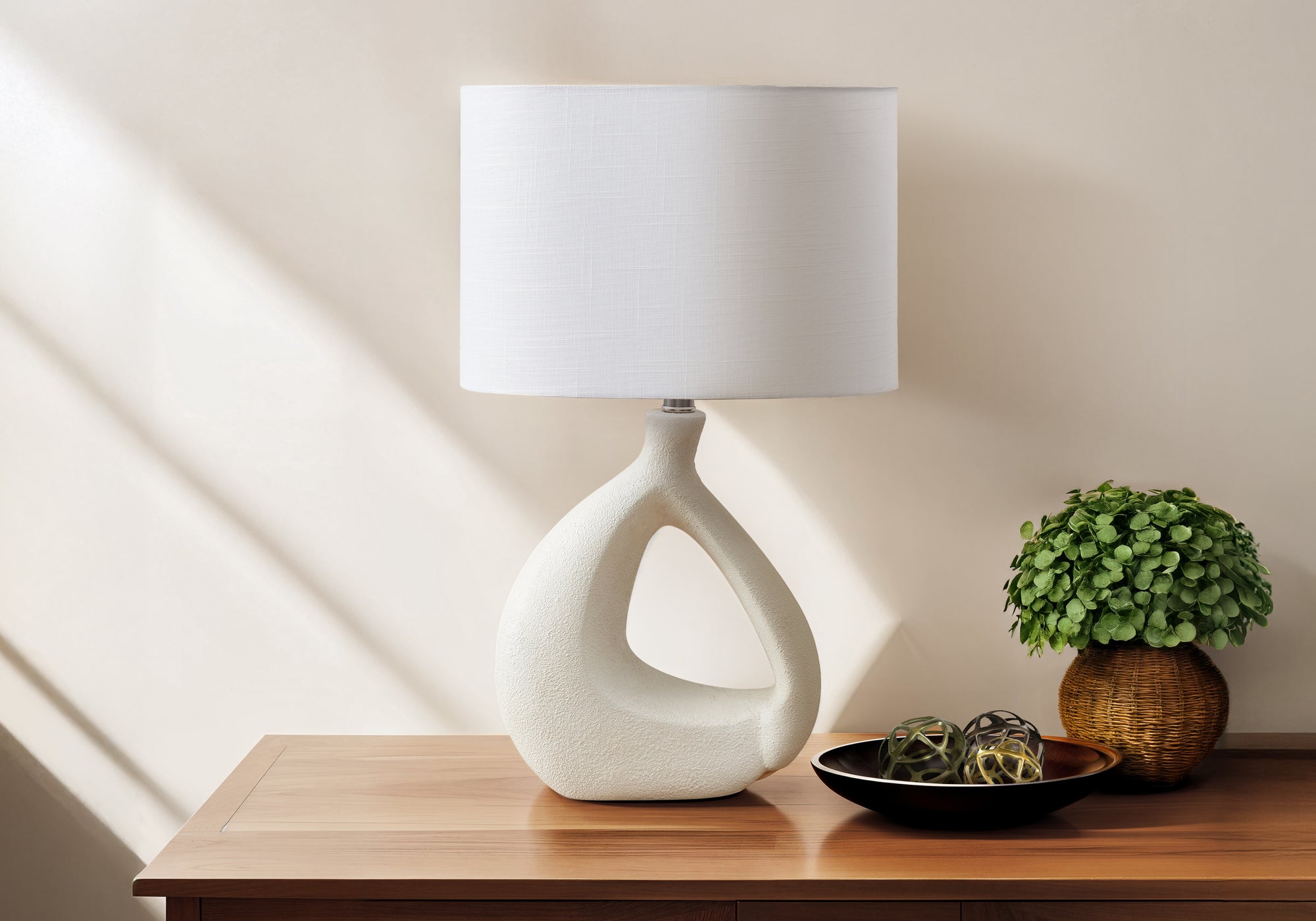 Monarch Specialties Table Lamp I 9880, 23inH, Ivory Resin, Ivory/Cream Shade, Contemporary Design