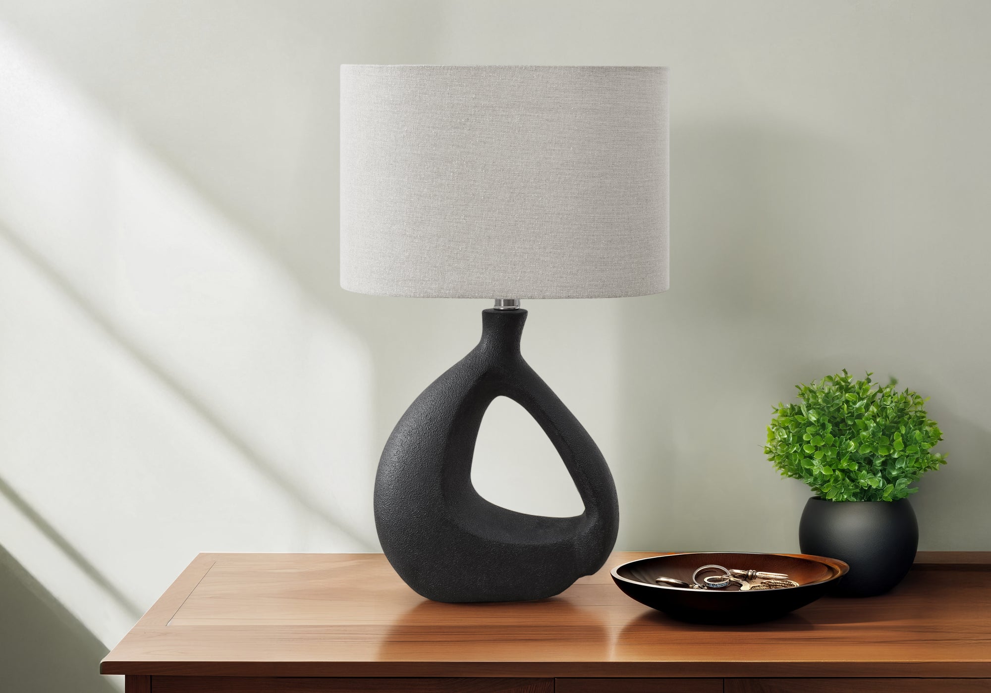 Monarch Specialties Table Lamp I 9881, 23in H, Black Resin, Grey Shade, Contemporary Design
