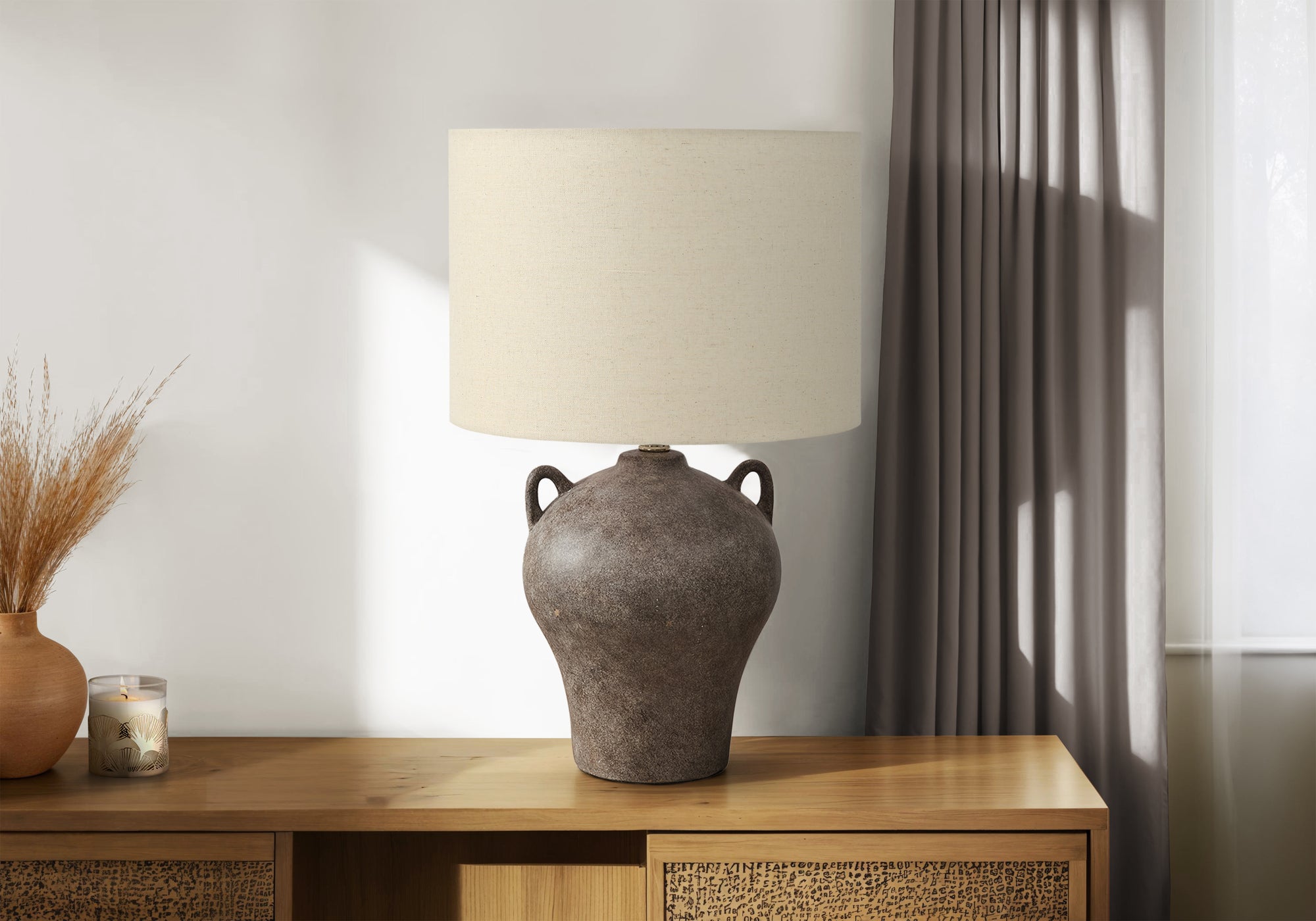Lighting, 22H, Table Lamp, Brown Ceramic, Beige Shade, Transitional